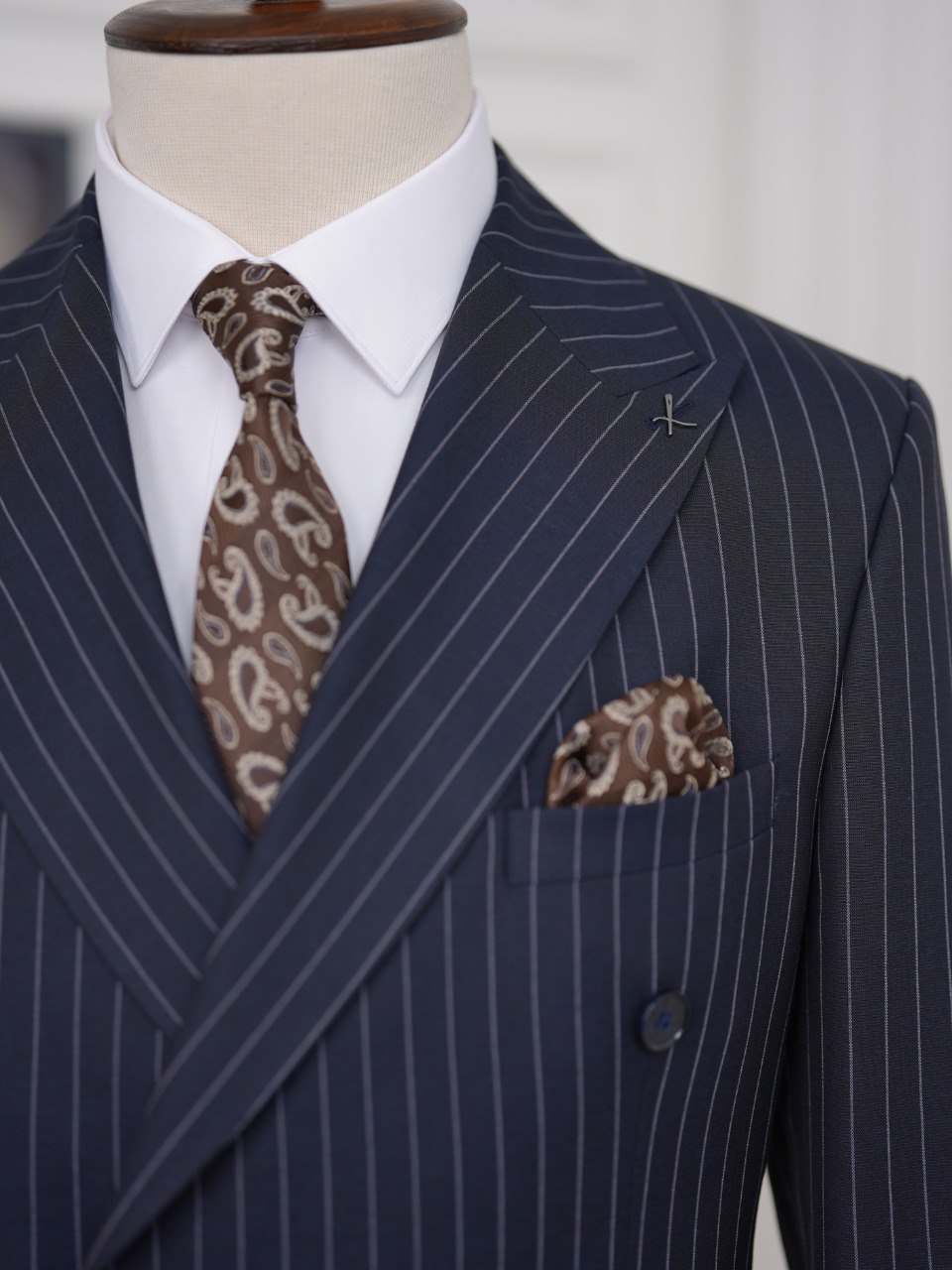 Navy Striped Double Breasted Suit 2-Piece