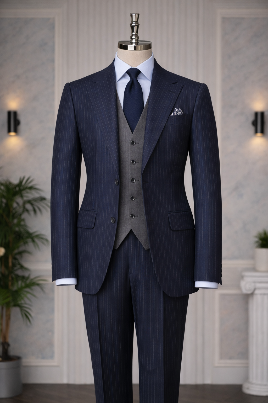 Navy Double-Sided Vest Suit 3-Piece