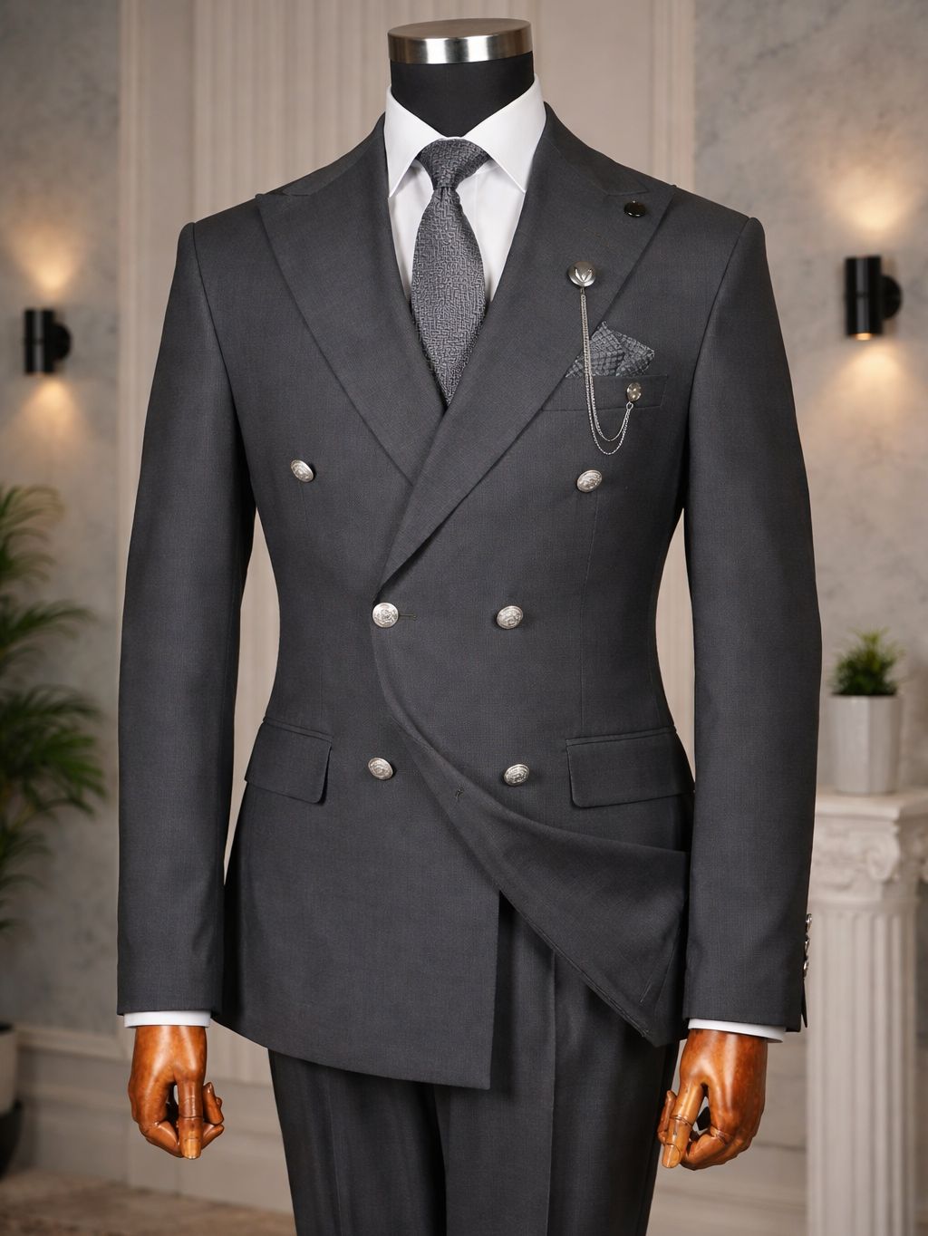 Grey Double Breasted Suit 2-Piece