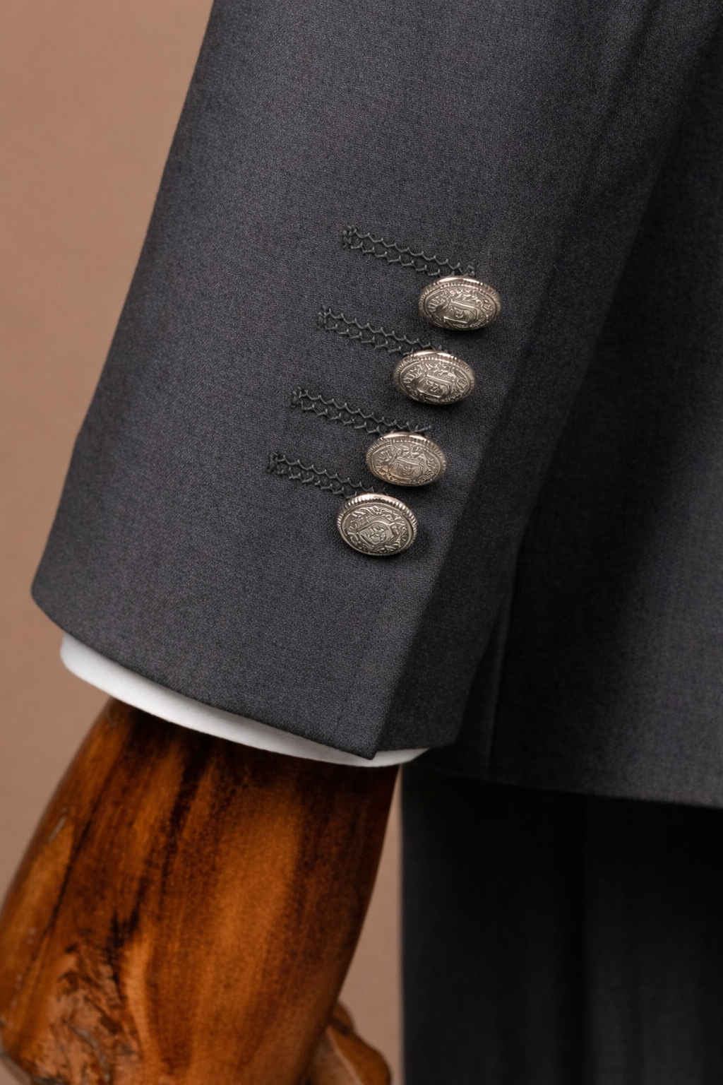 VIOSSI grey tuxedo double breasted 2-piece suit front view showing classic italian suit styles tailoring and lapels