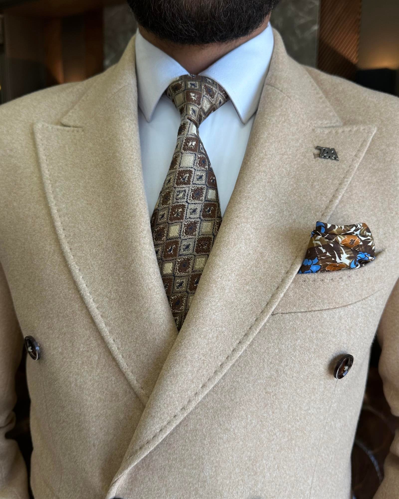 Beige Double Breasted Blazer