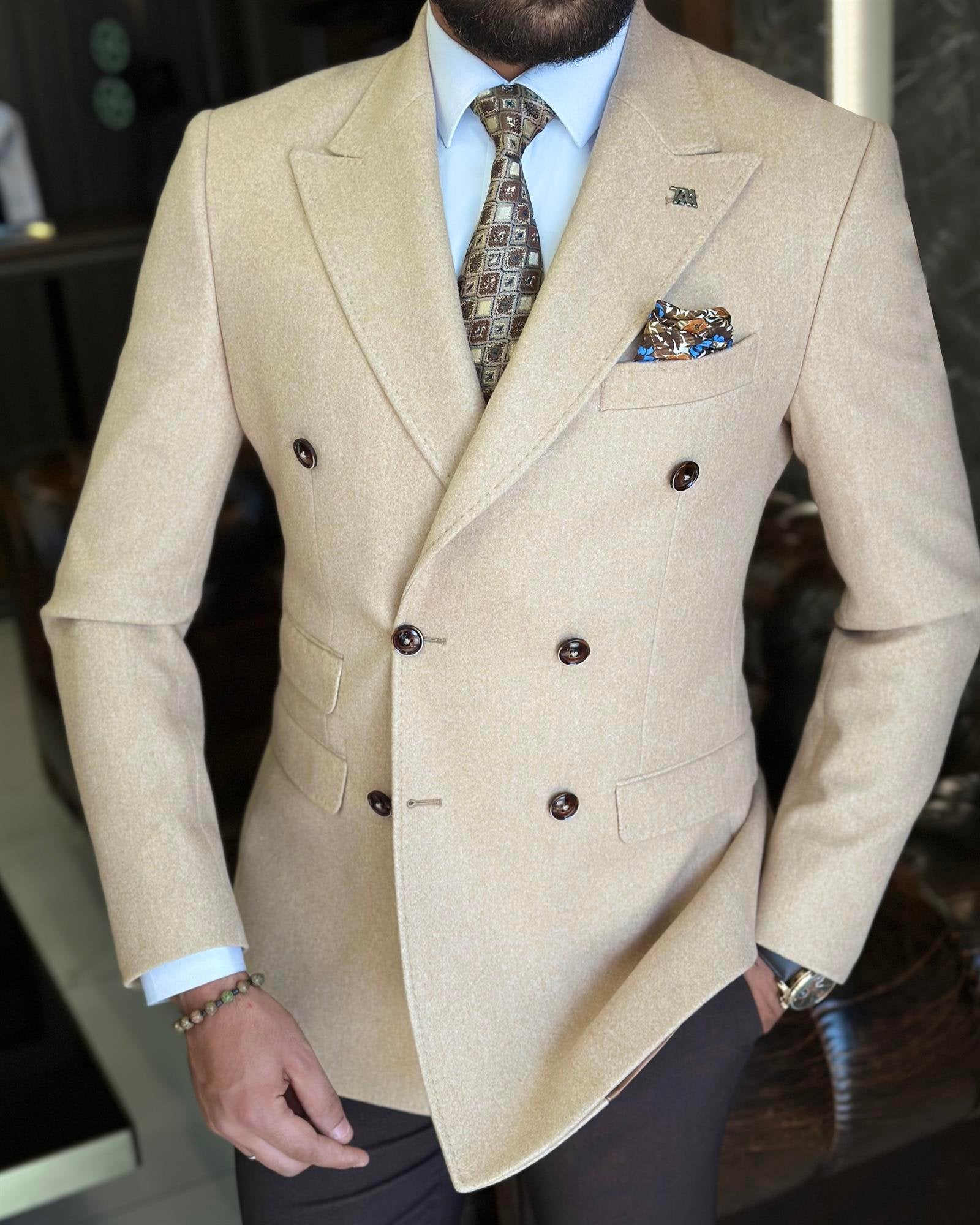 Beige Double Breasted Blazer