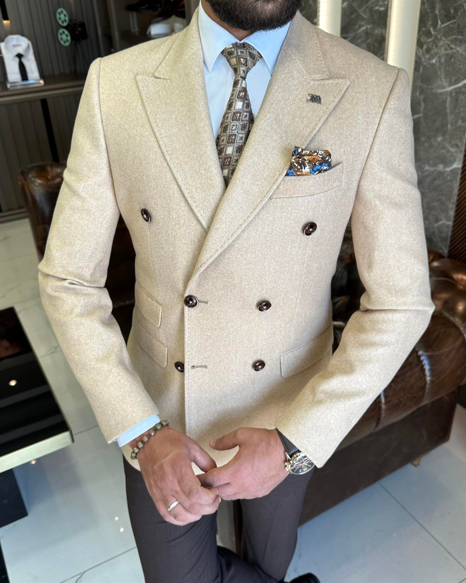Beige Double Breasted Blazer