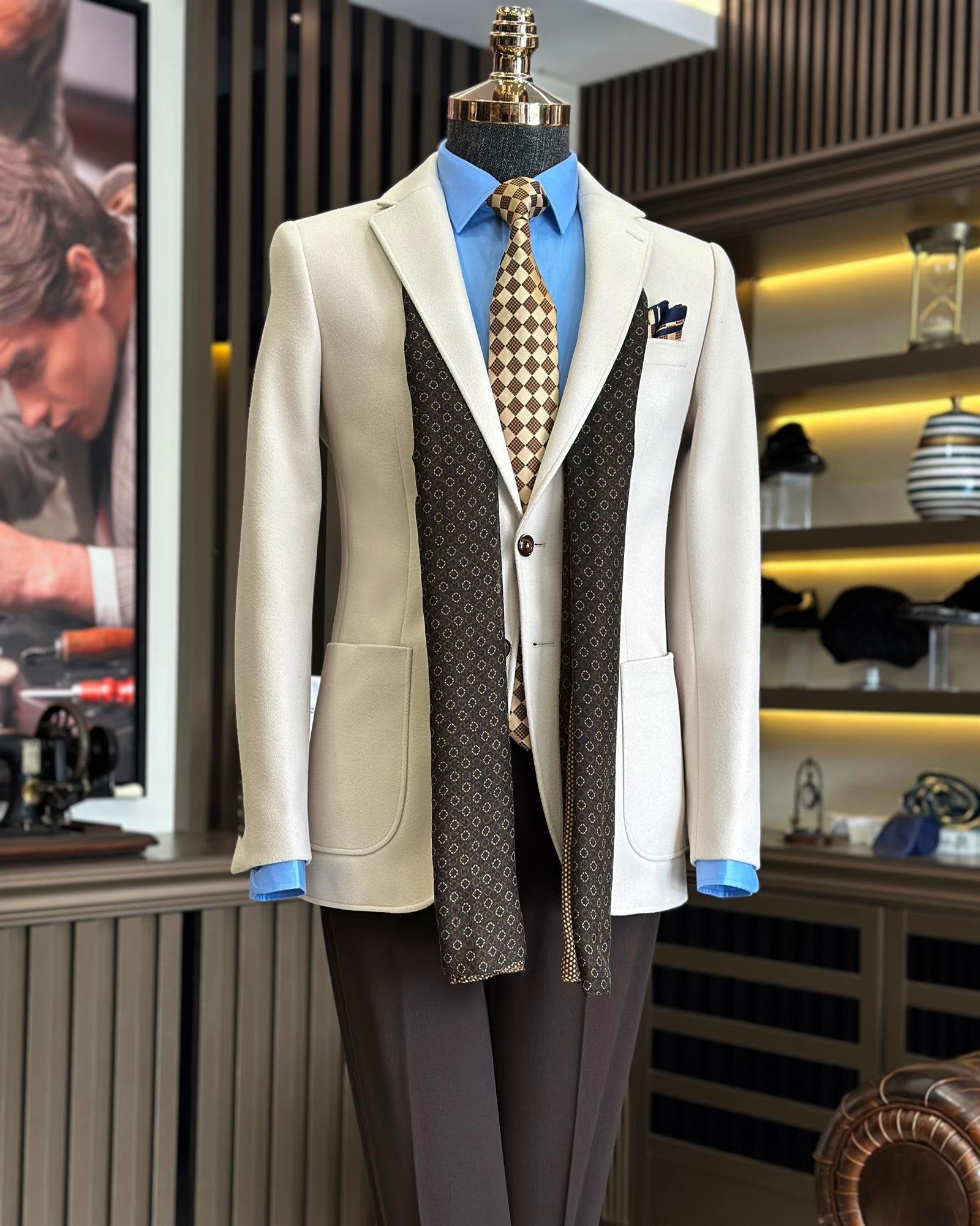 Beige Single Breasted Blazer