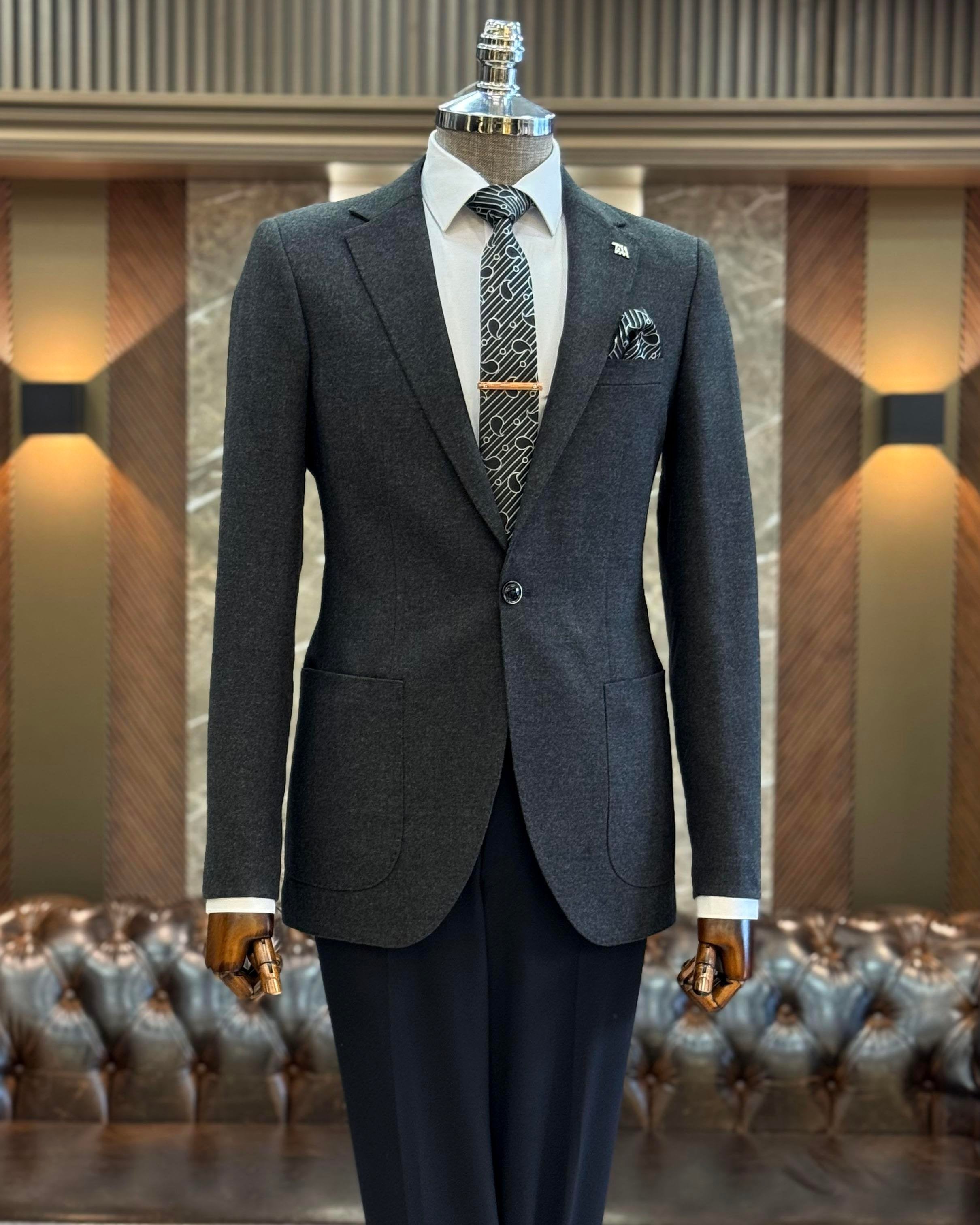 Grey Single Breasted Blazer