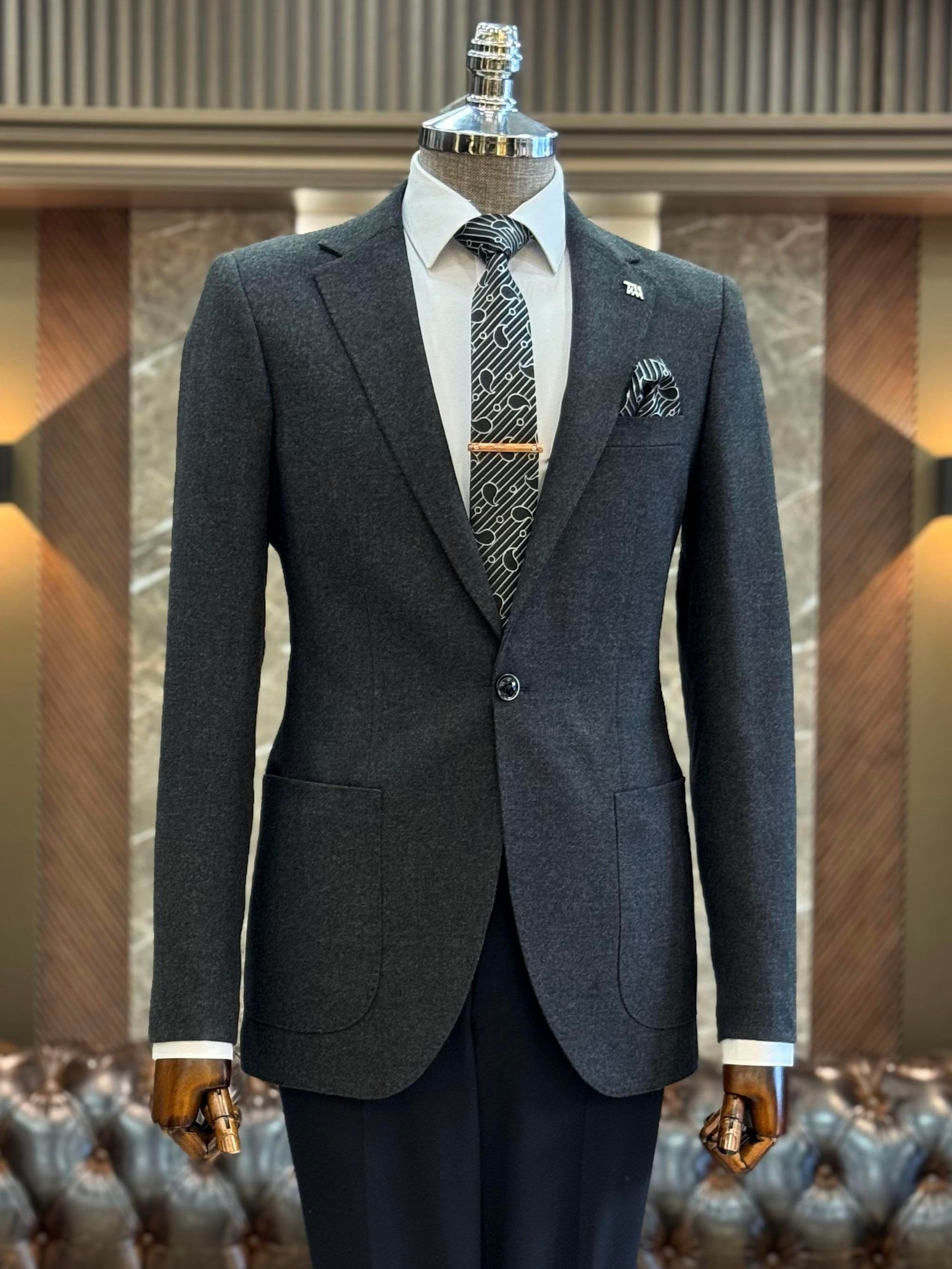 Grey Single Breasted Blazer