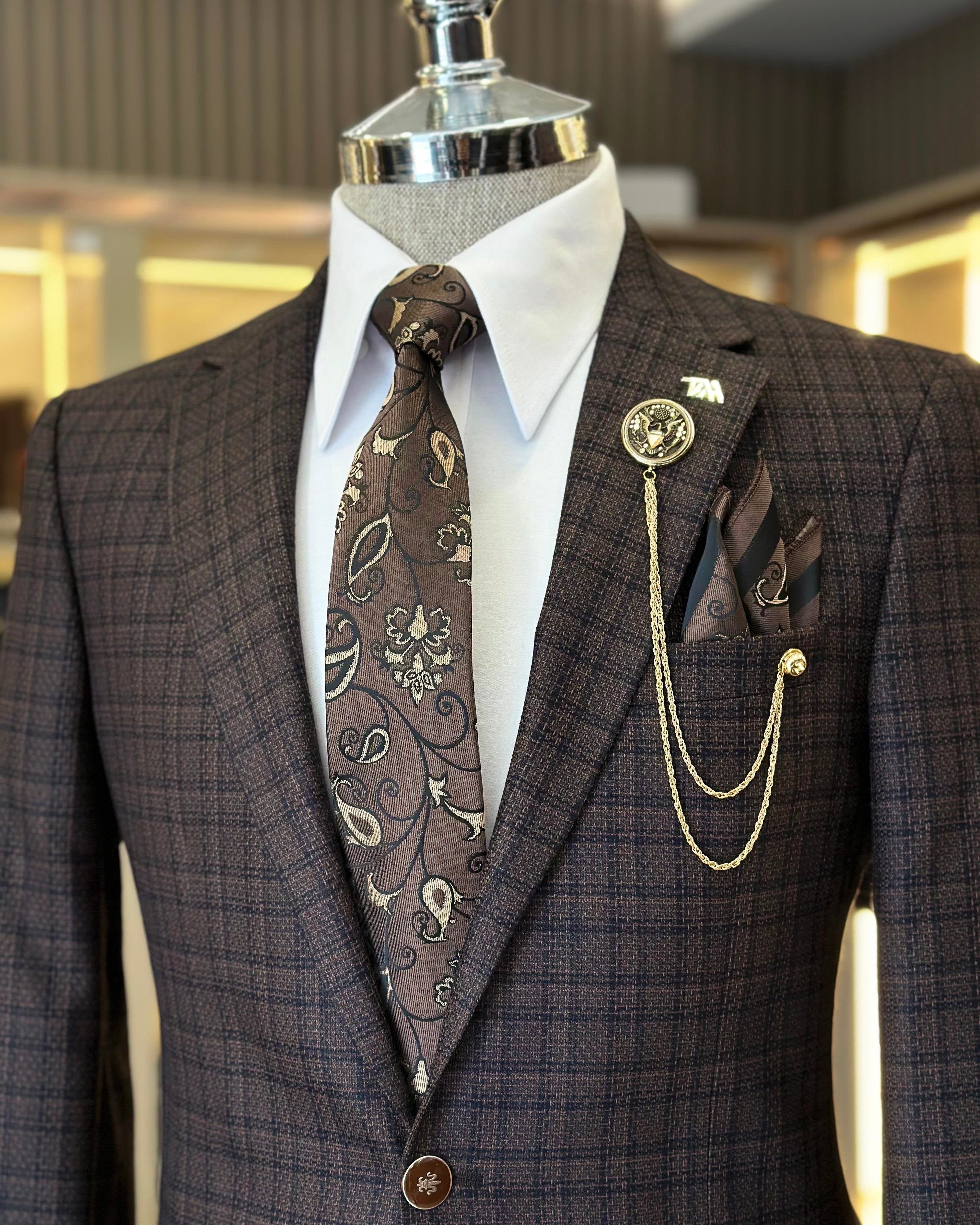 Brown Plaid Single Breasted Blazer