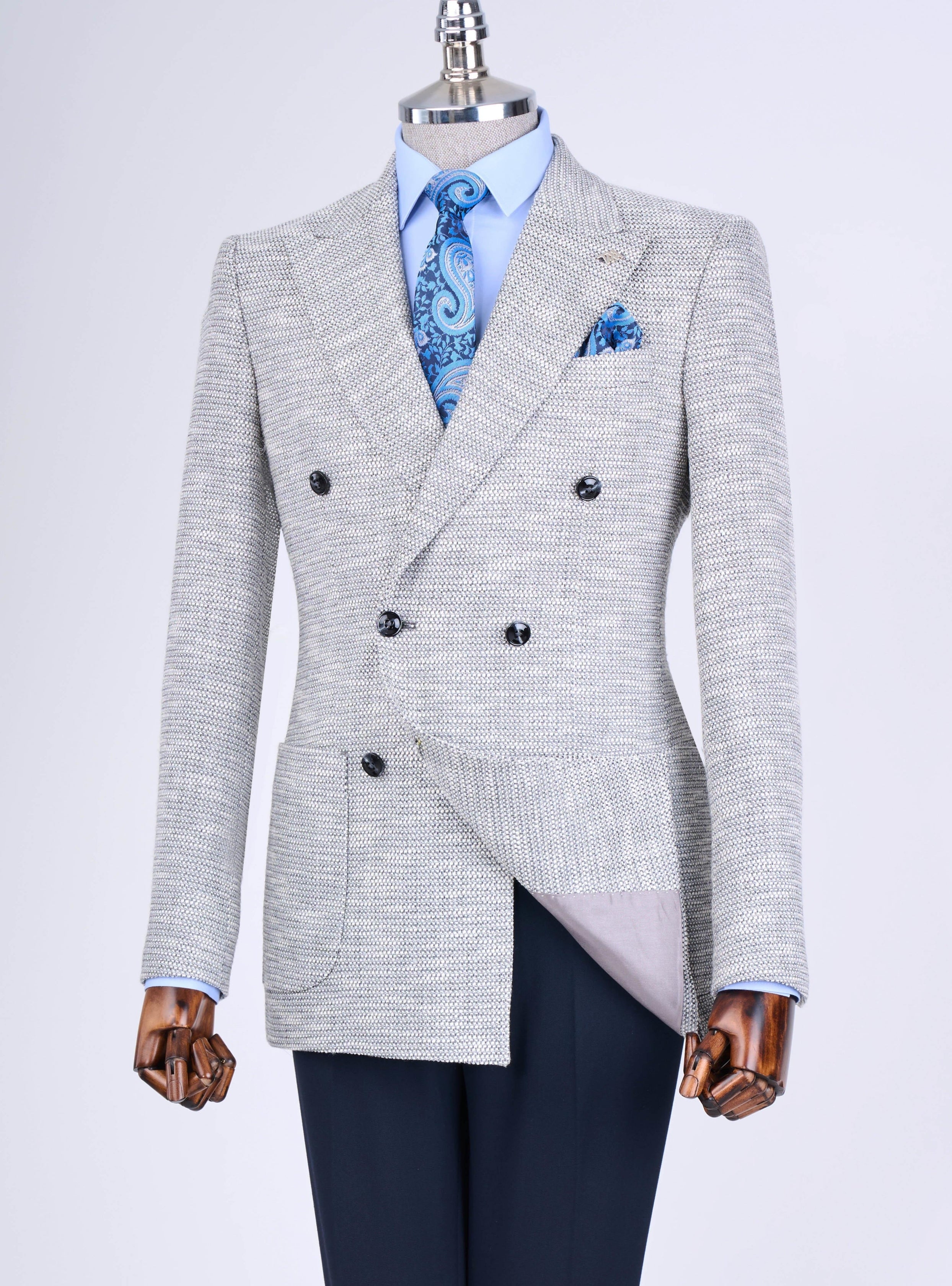 Grey Double Breasted Blazer