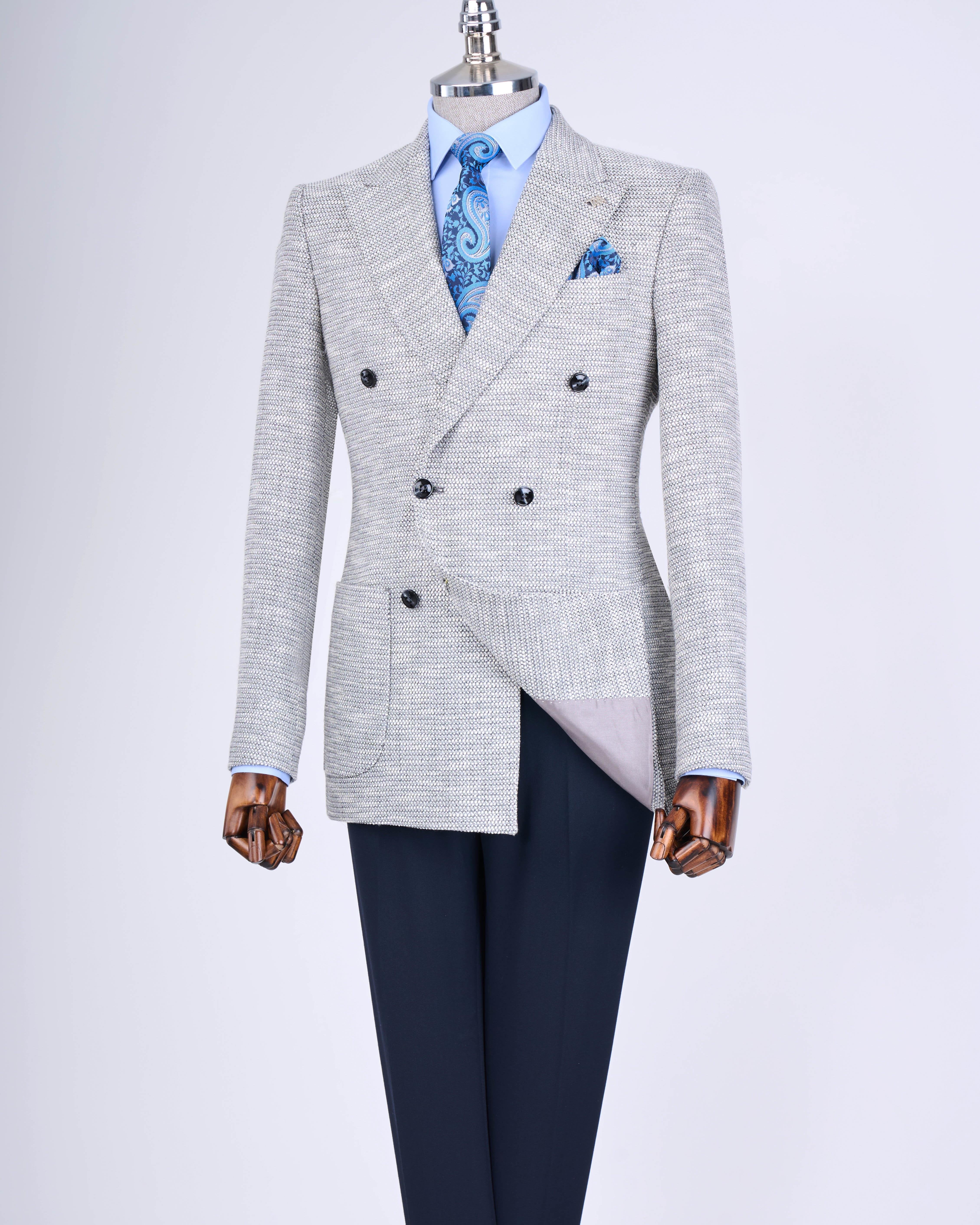 Grey Double Breasted Blazer