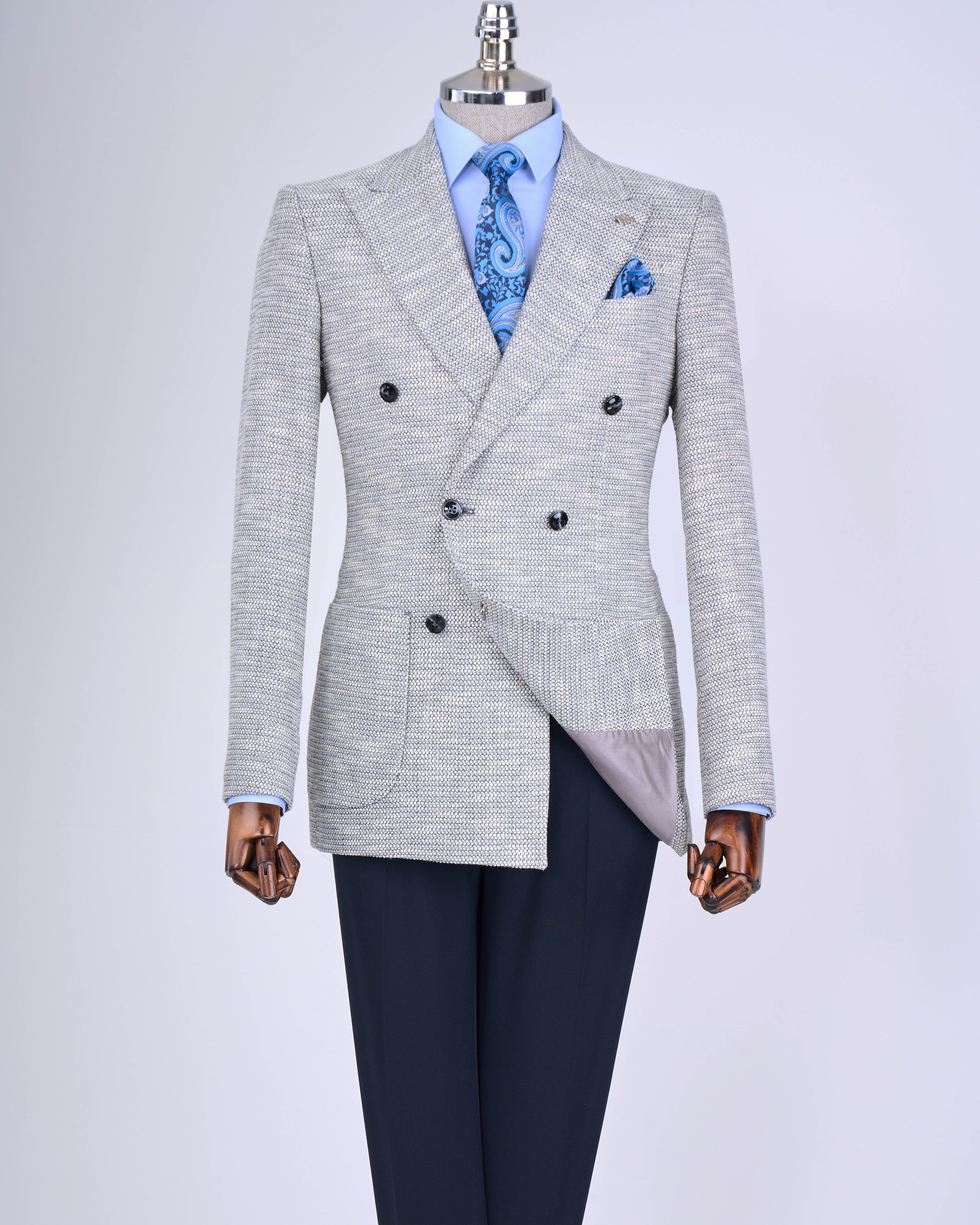 Grey Double Breasted Blazer