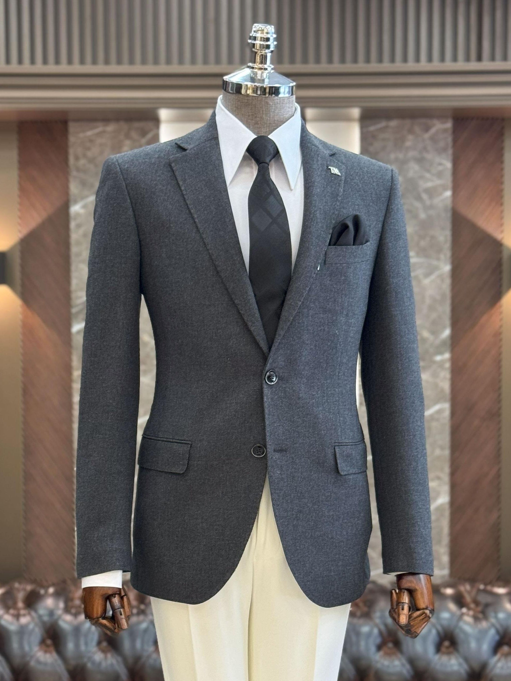 Grey Single Breasted Blazer