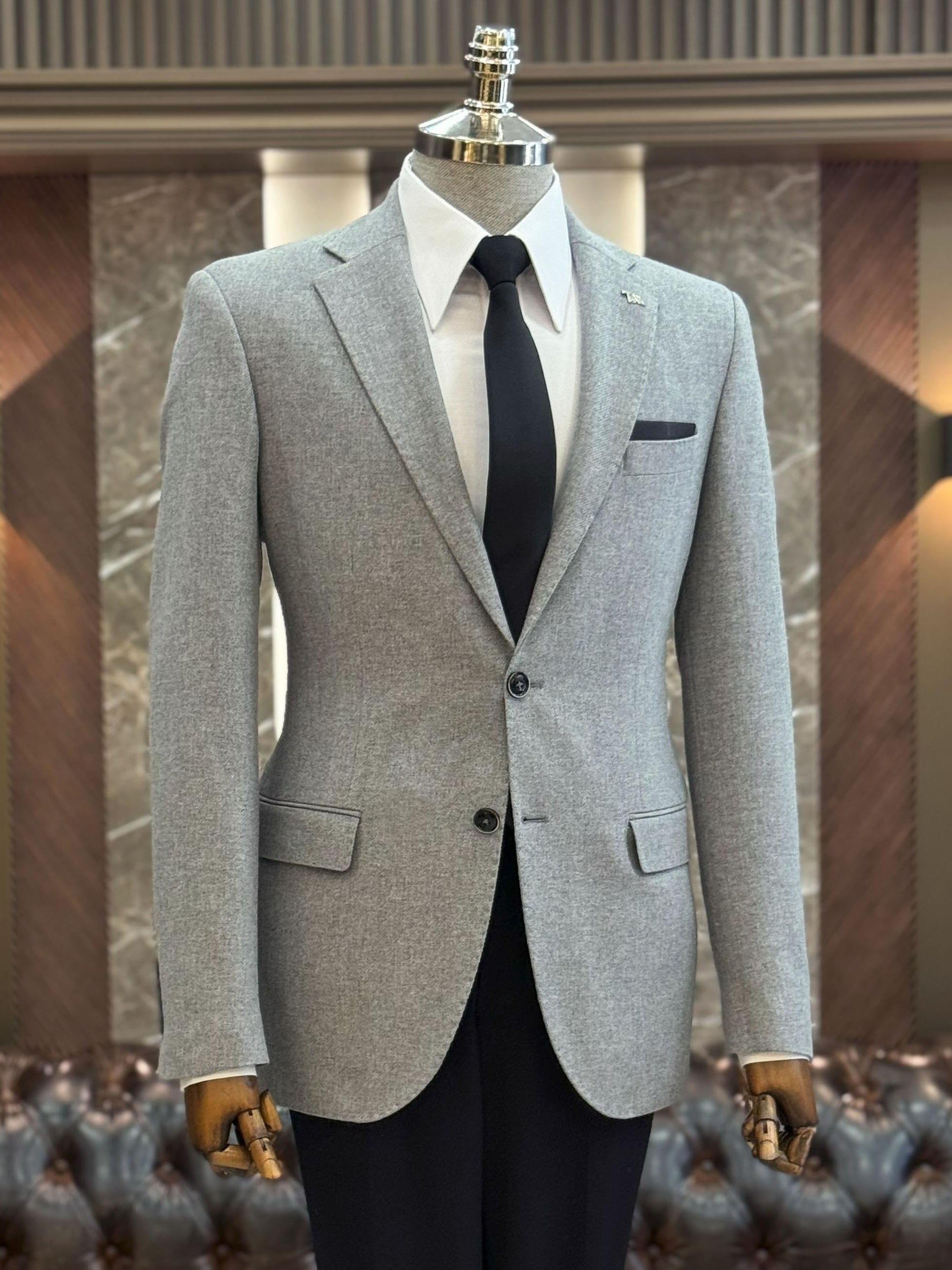 Grey Single Breasted Blazer