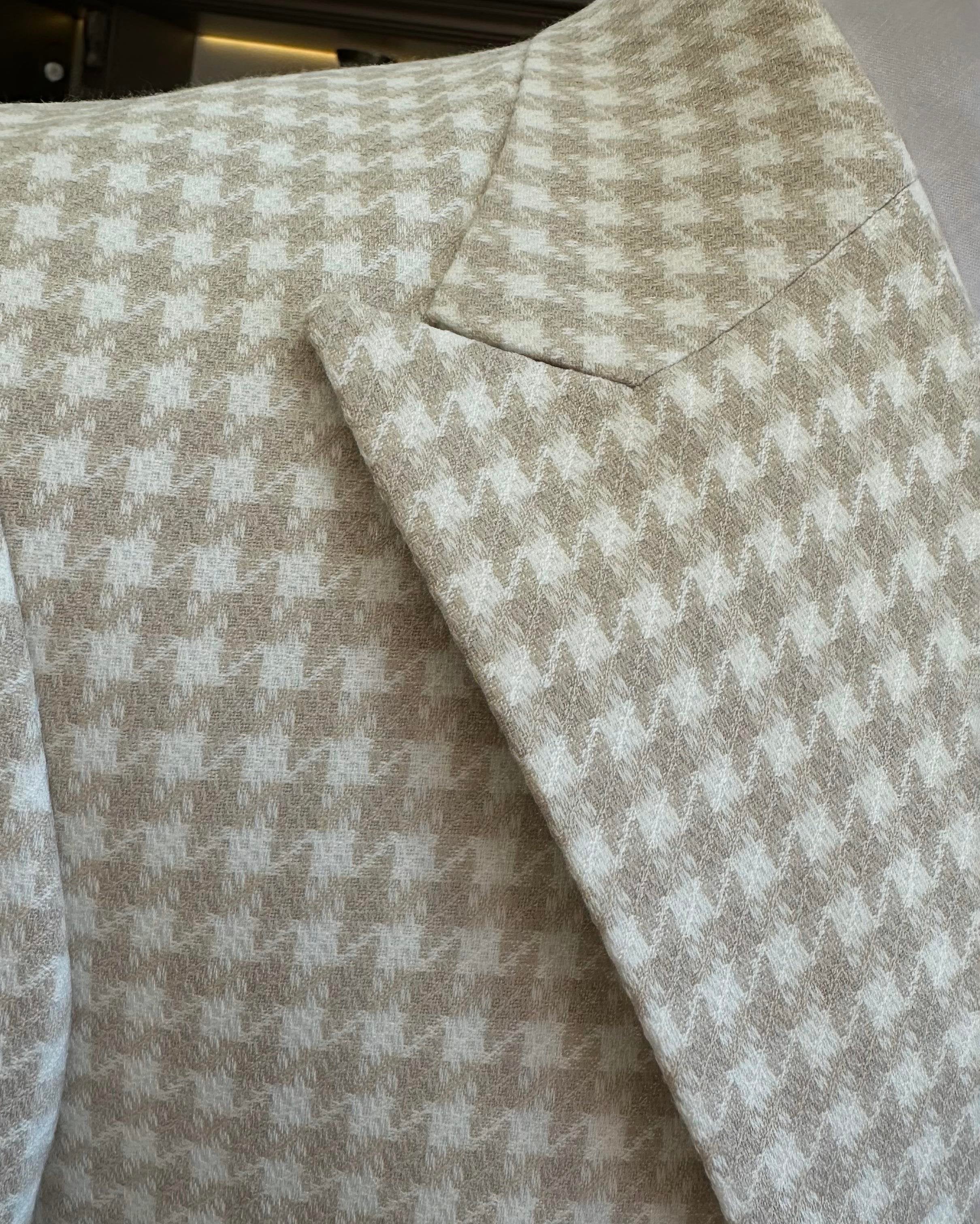 Beige Plaid Double Breasted Blazer