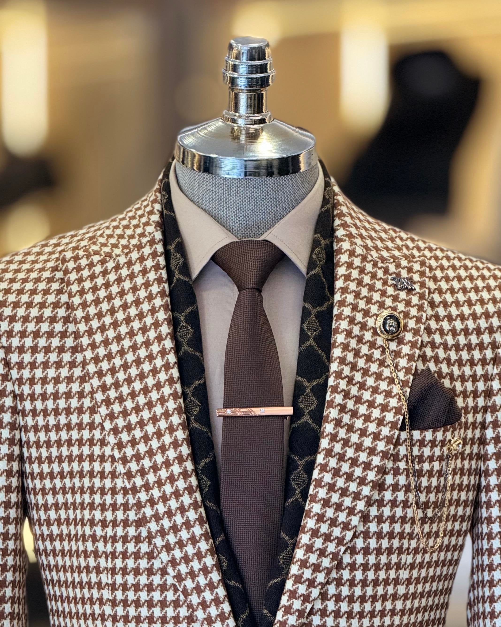 Camel Plaid Single Breasted Blazer