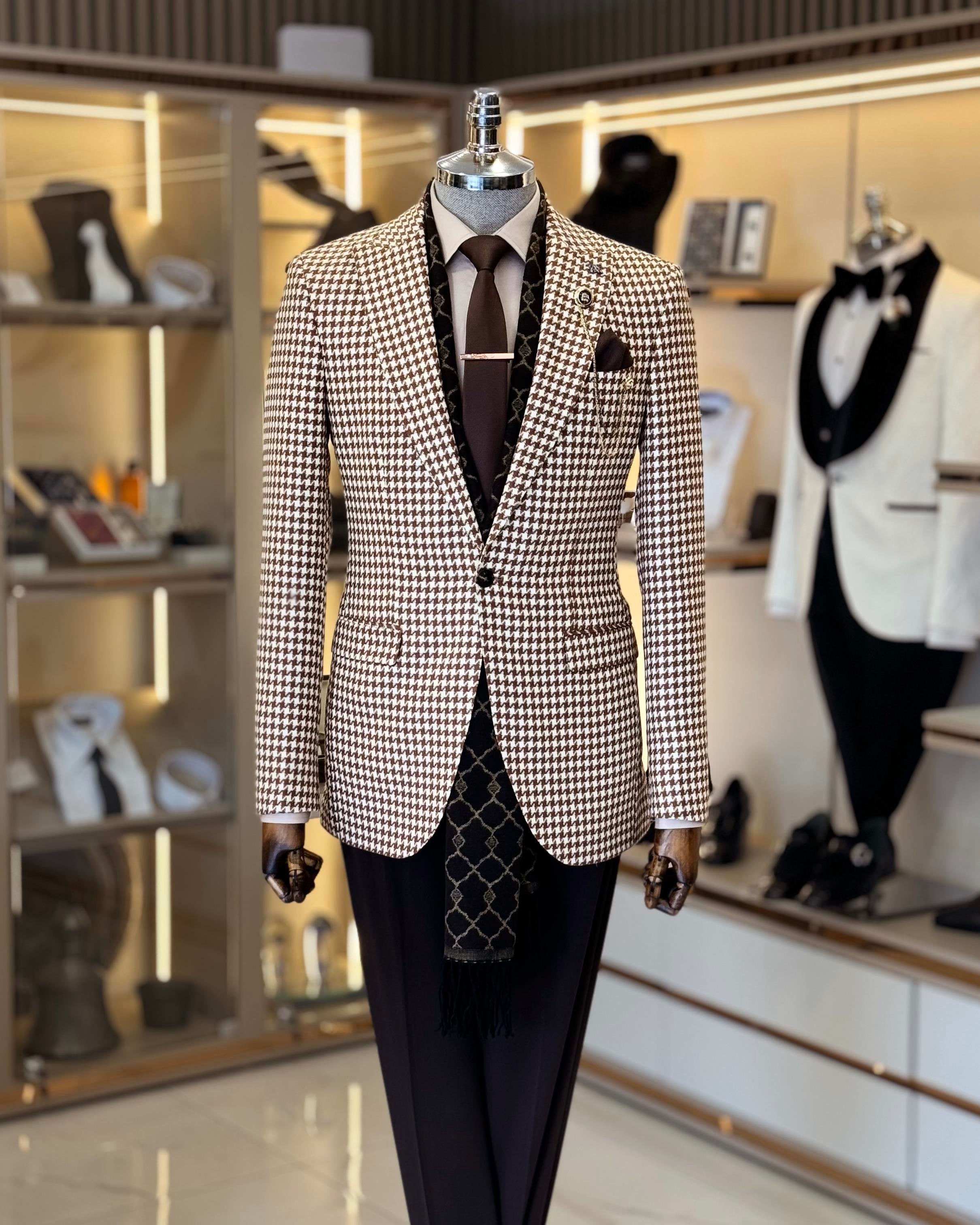 Camel Plaid Single Breasted Blazer