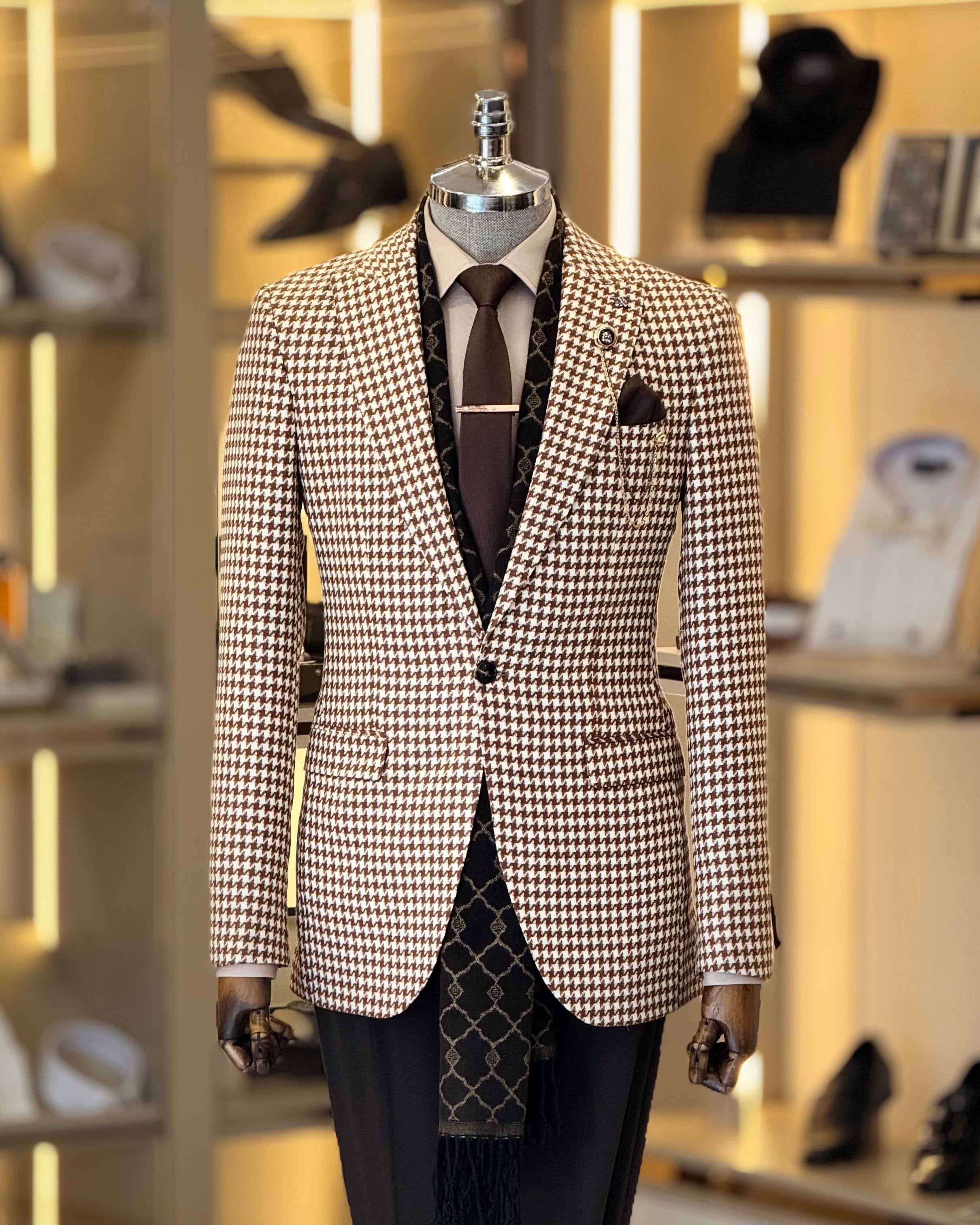 Camel Plaid Single Breasted Blazer