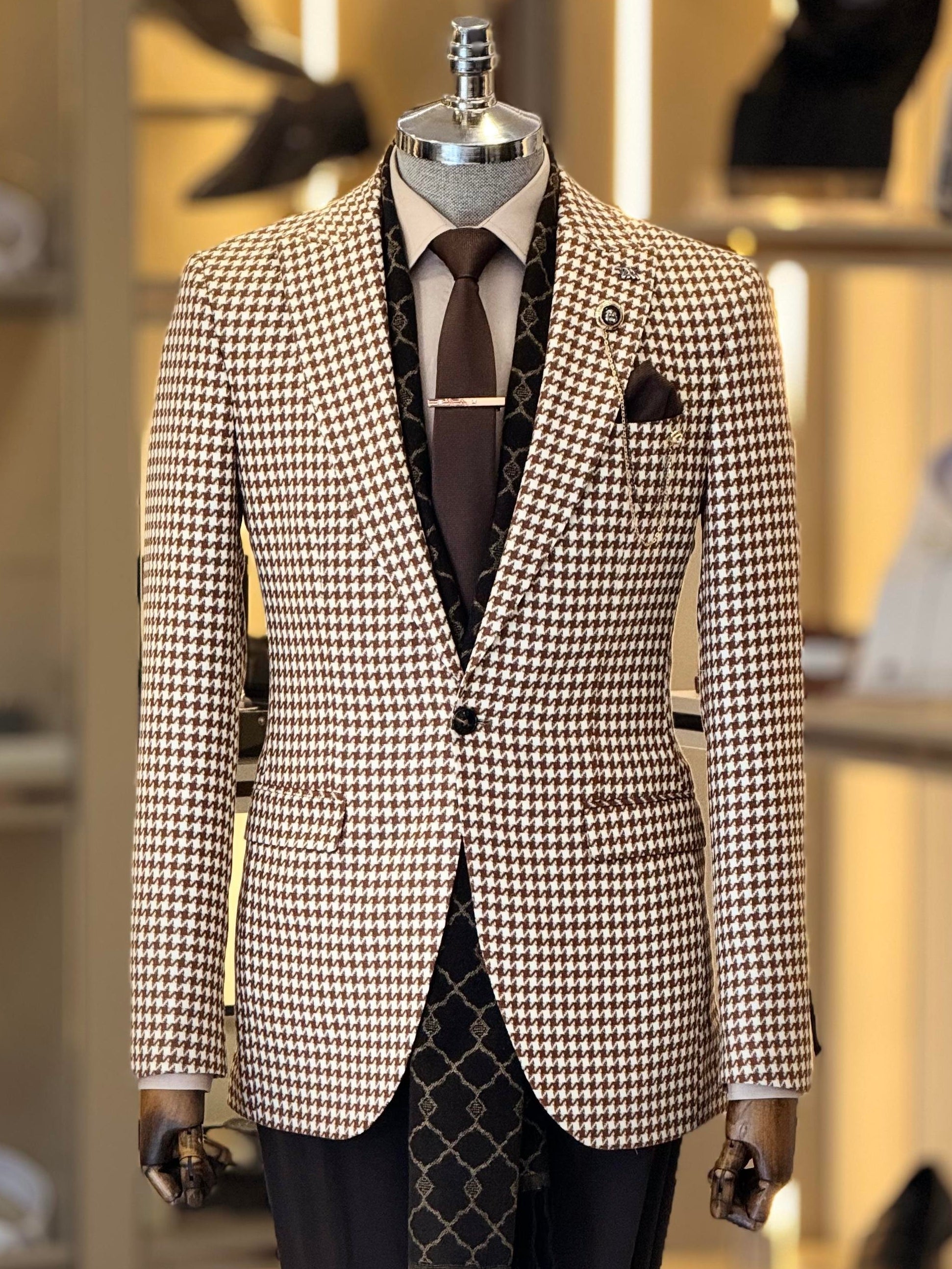 Camel Plaid Single Breasted Blazer