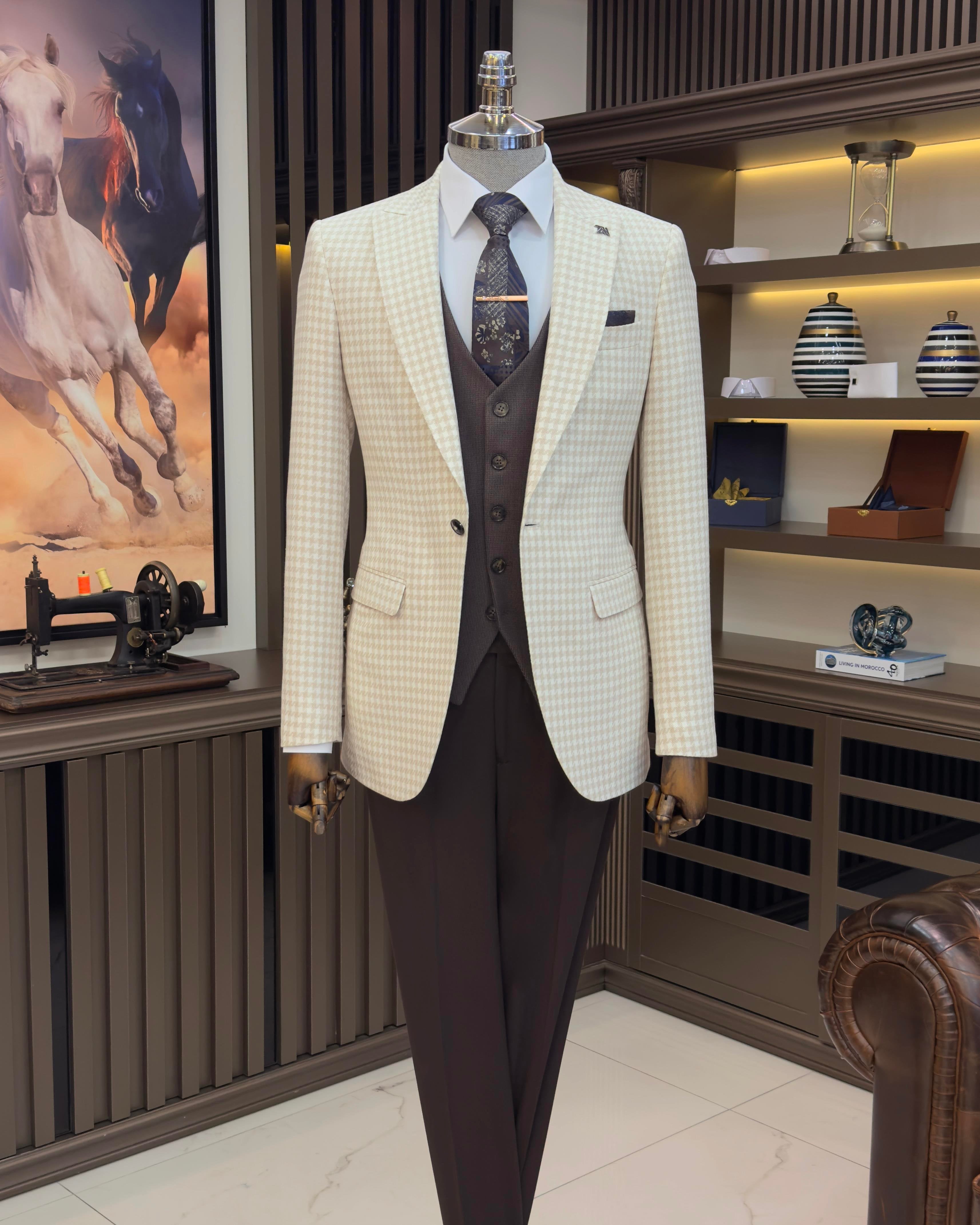 Beige Plaid Single Breasted Blazer