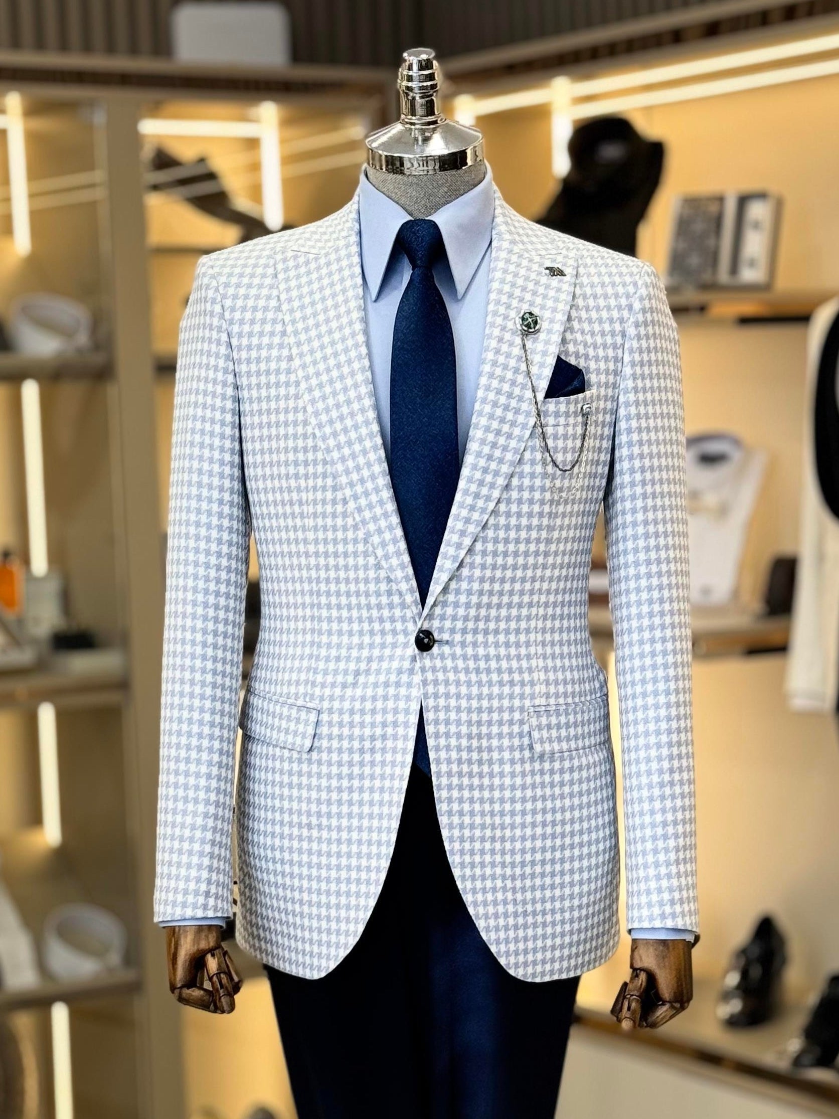 Beige Plaid Single Breasted Blazer