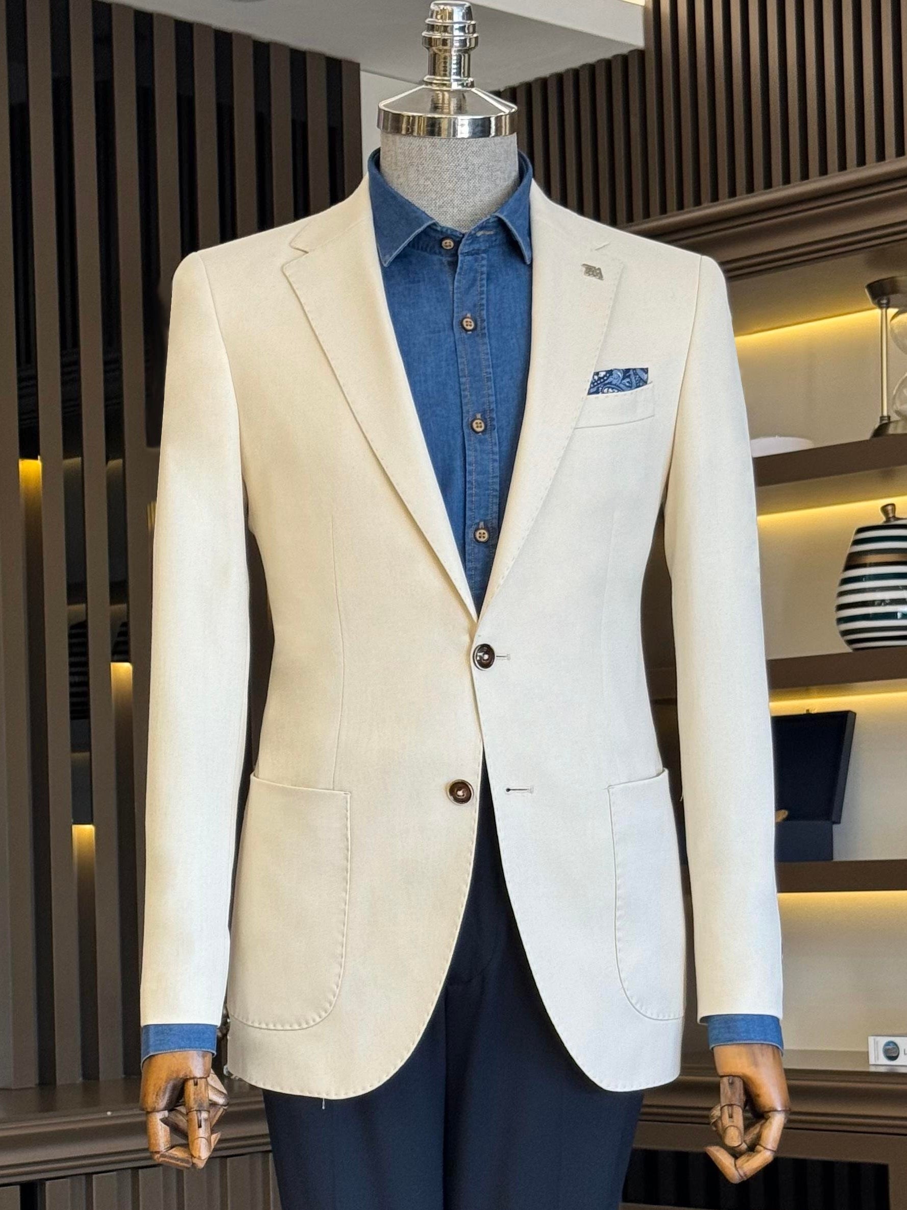 Beige Single Breasted Blazer