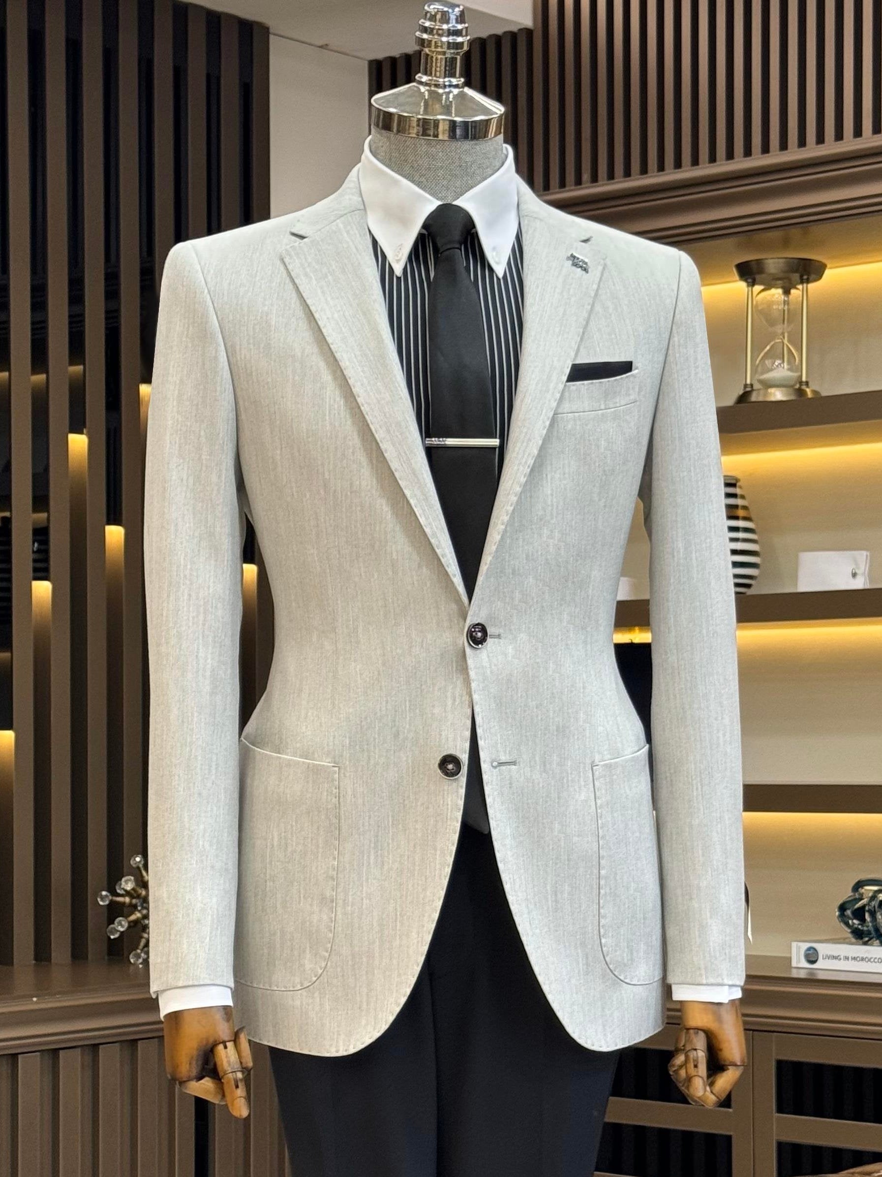 Grey Single Breasted Blazer