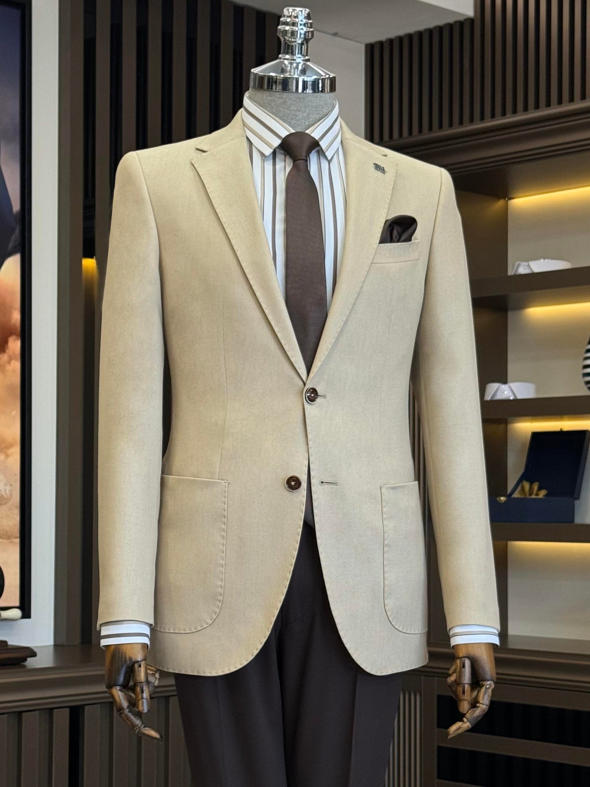 Beige Single Breasted Blazer