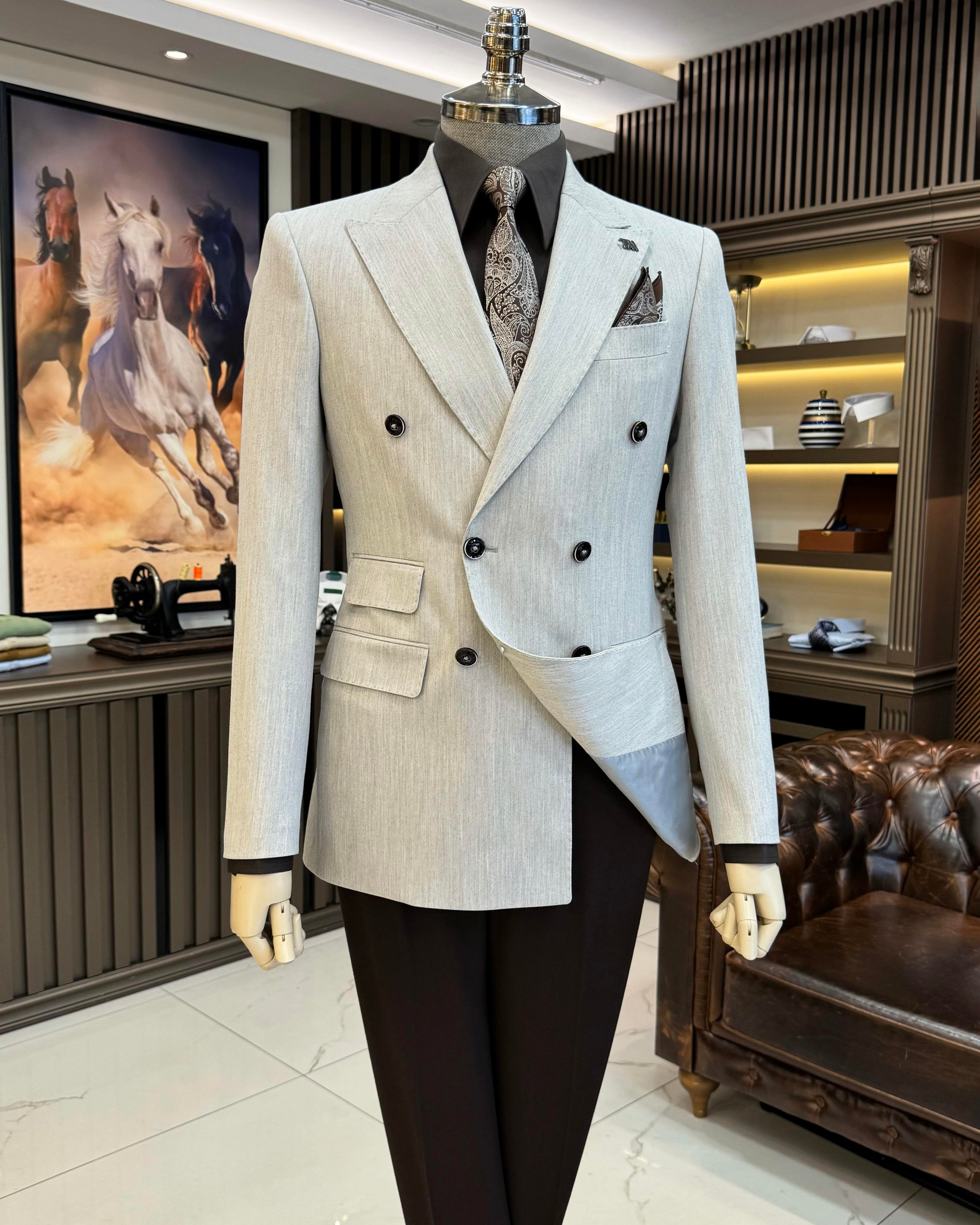Beige Double Breasted Blazer