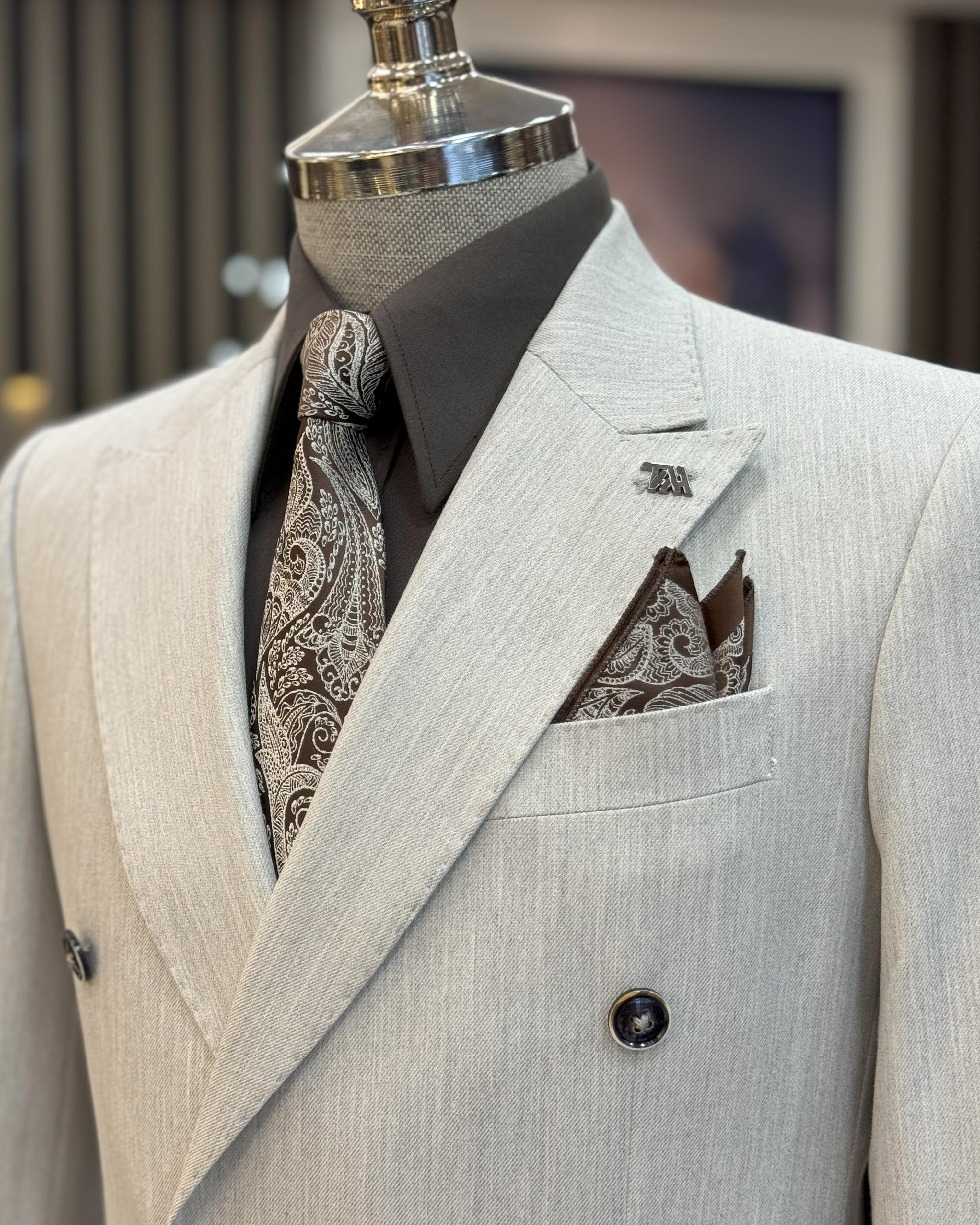 Beige Double Breasted Blazer