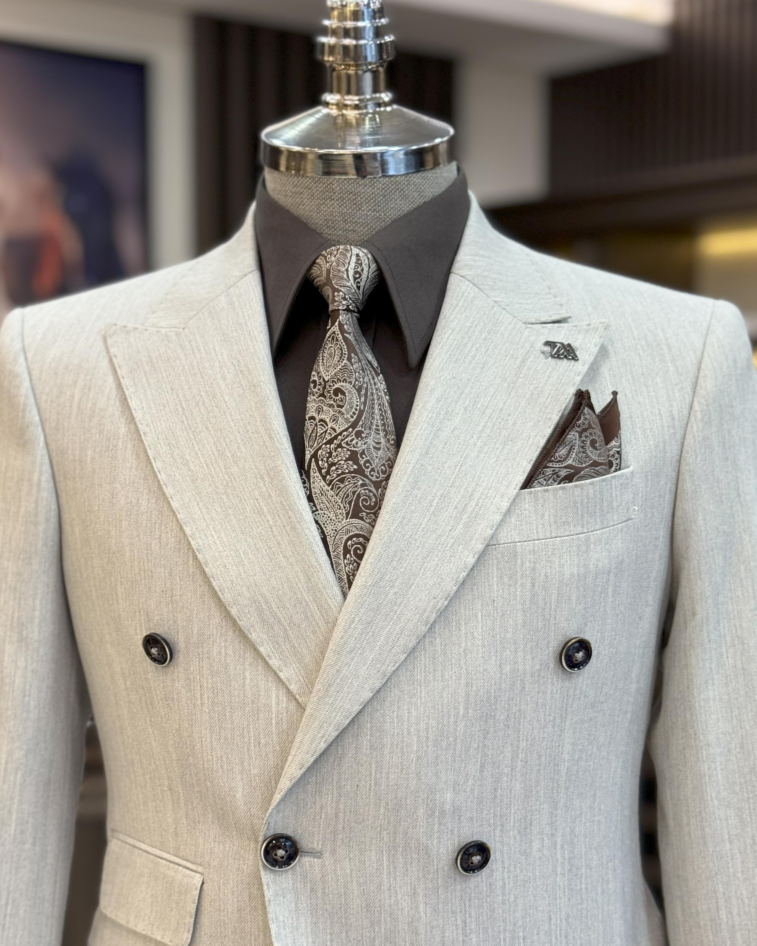 Beige Double Breasted Blazer
