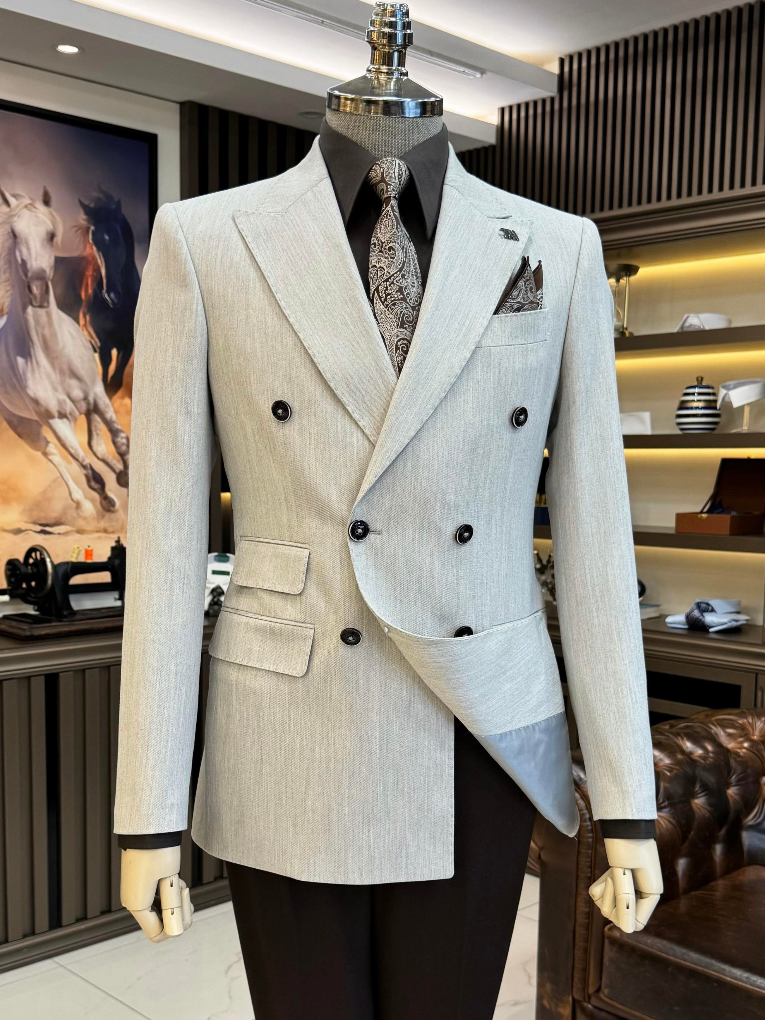 Beige Double Breasted Blazer