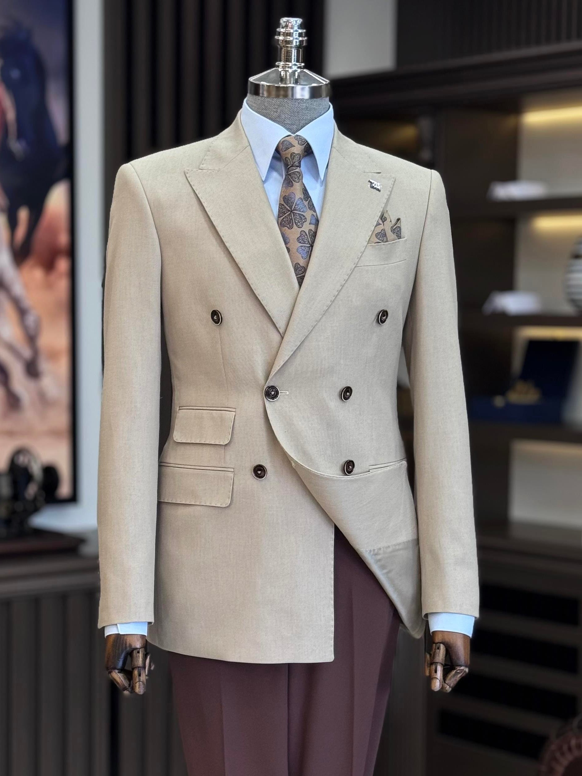 Beige Double Breasted Blazer