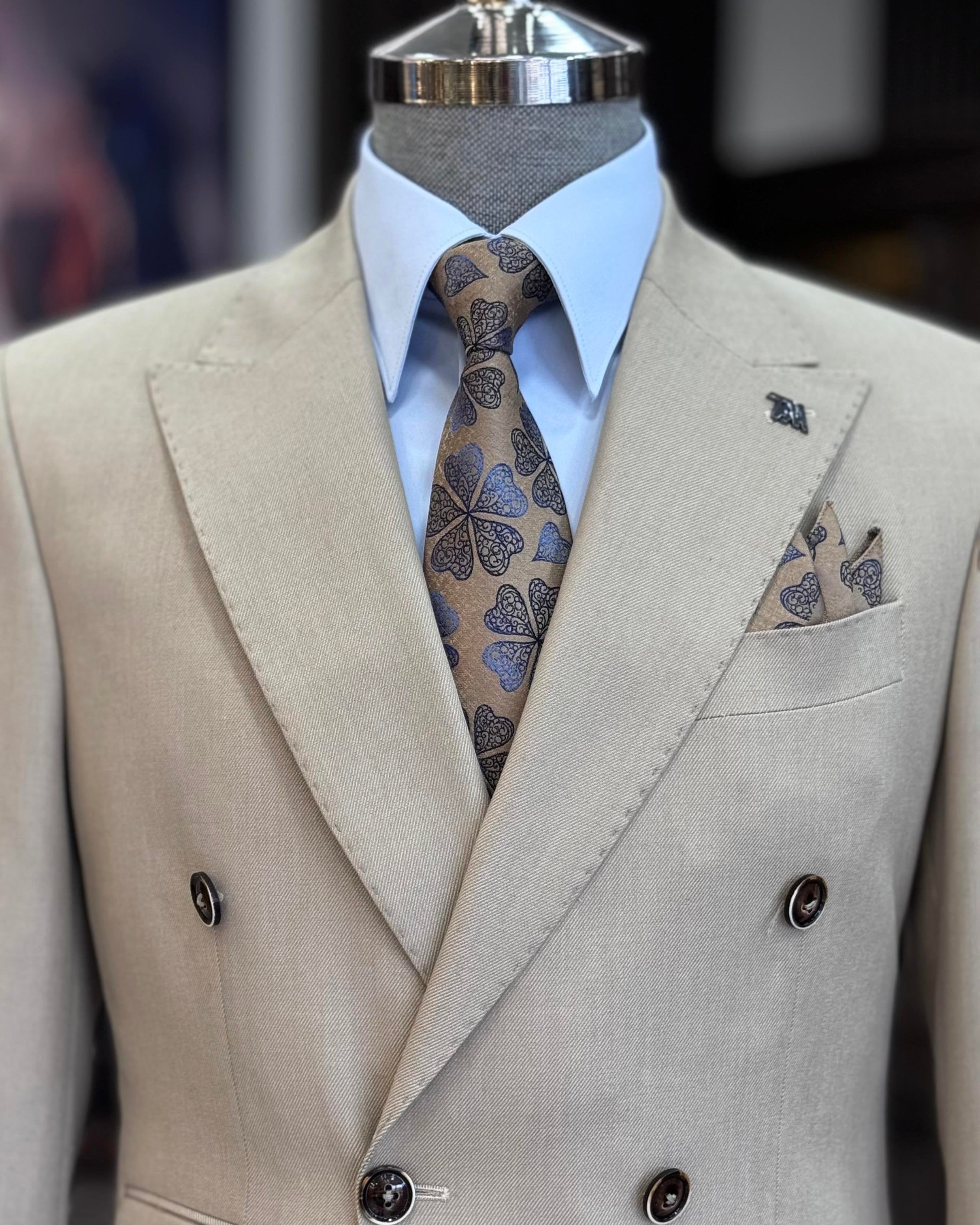 Beige Double Breasted Blazer