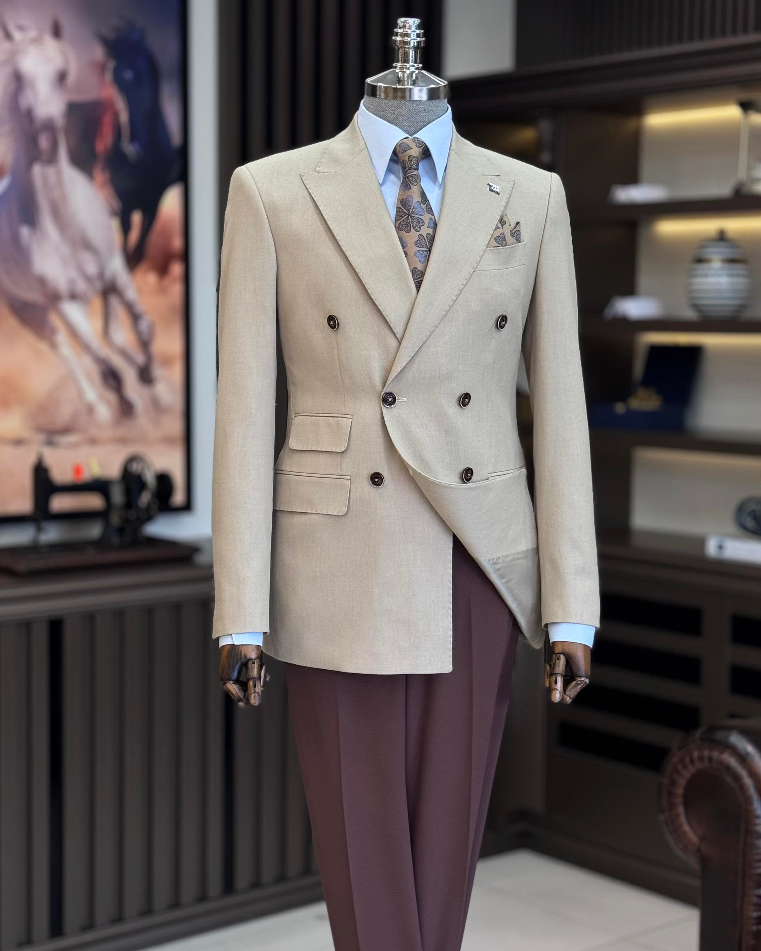Beige Double Breasted Blazer