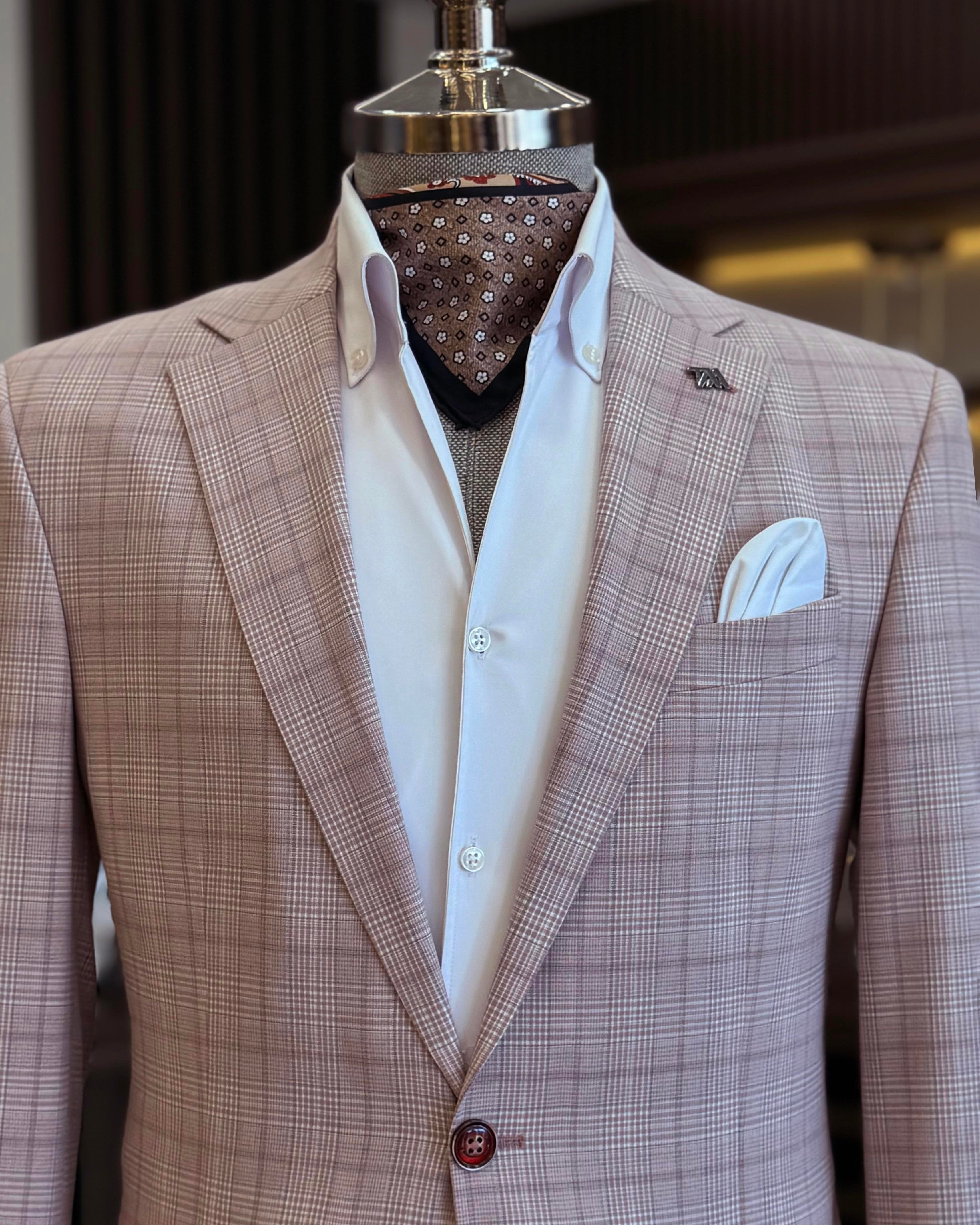 Dusty-Pink Plaid Single Breasted Blazer
