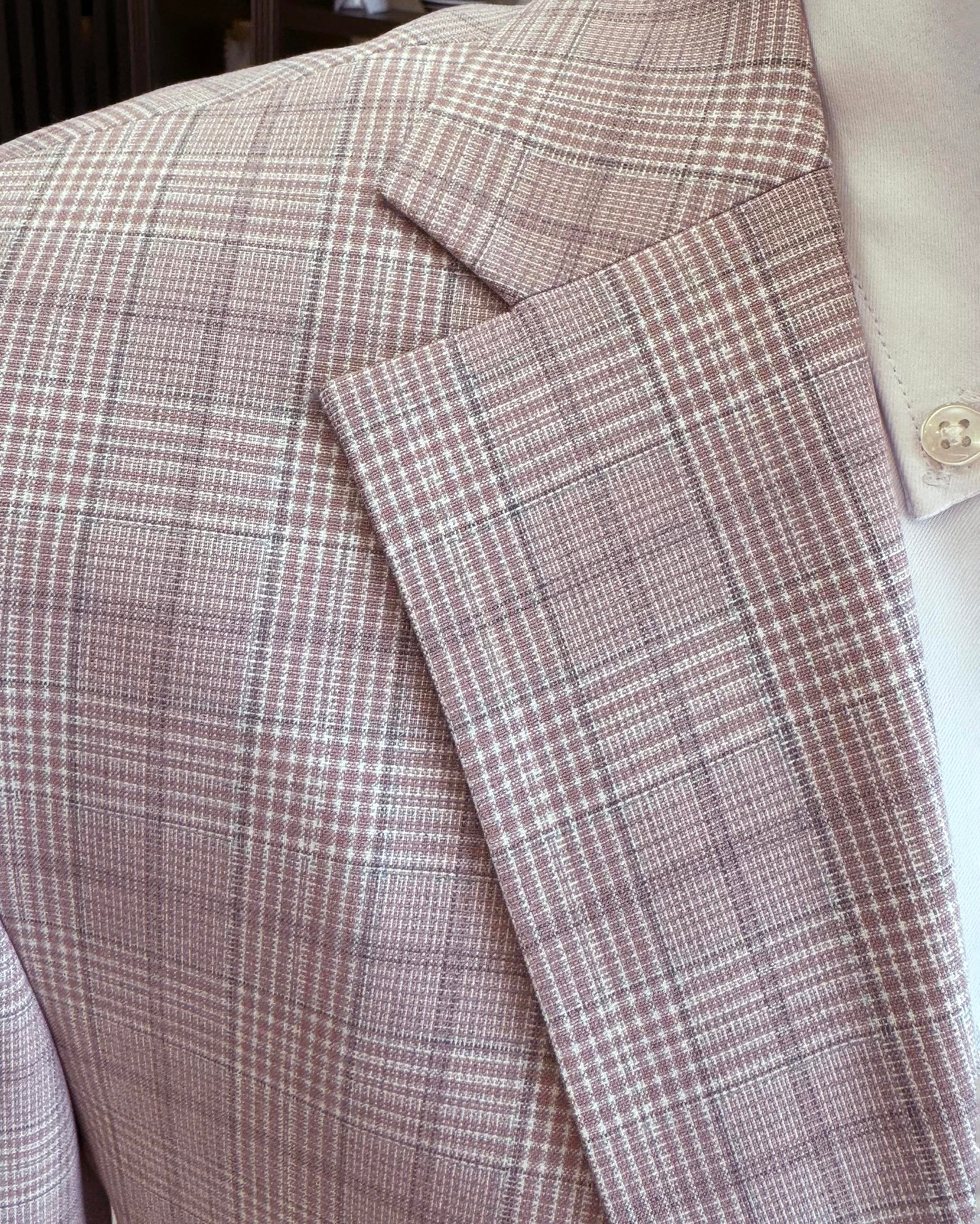 Dusty-Pink Plaid Single Breasted Blazer