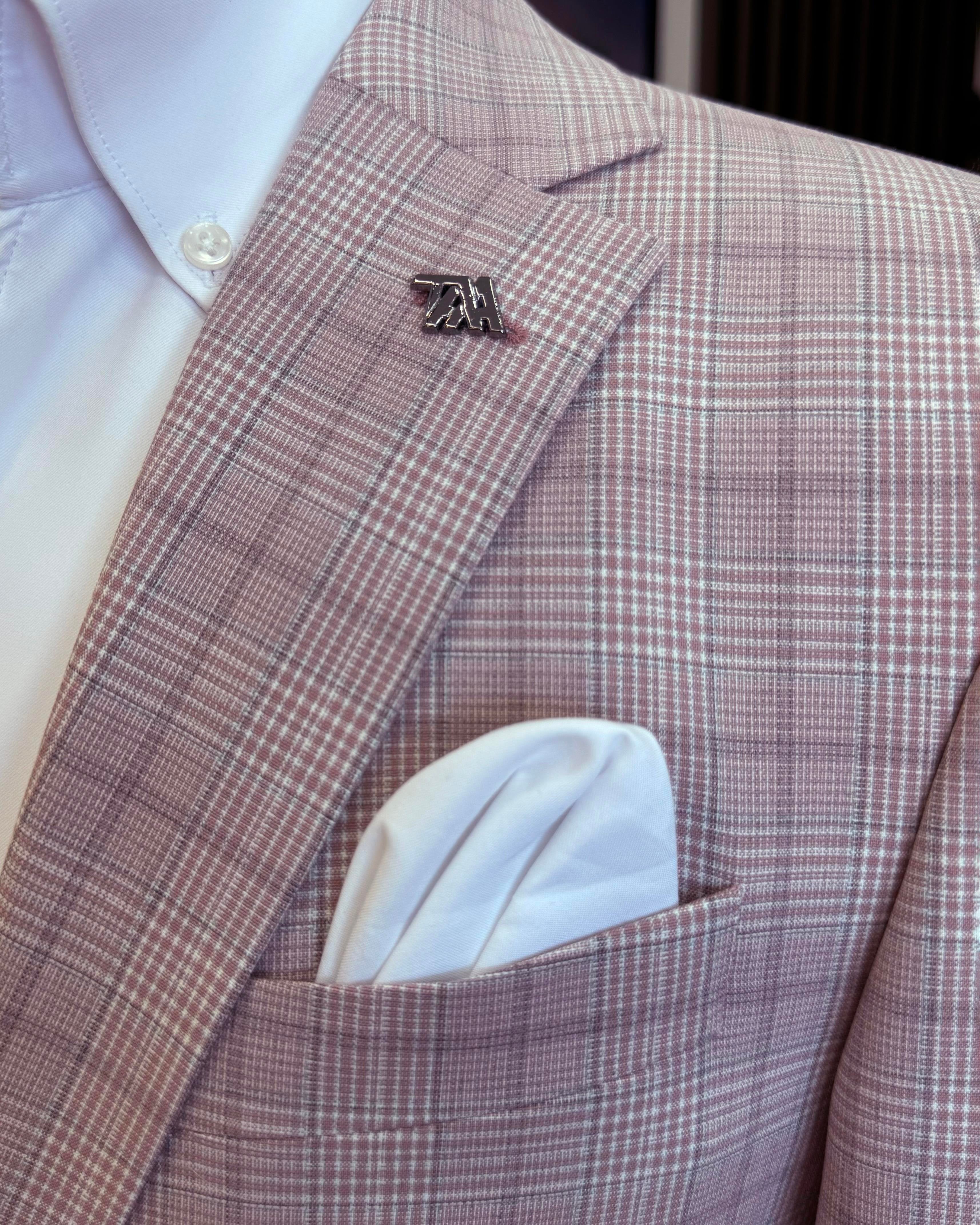 Dusty-Pink Plaid Single Breasted Blazer