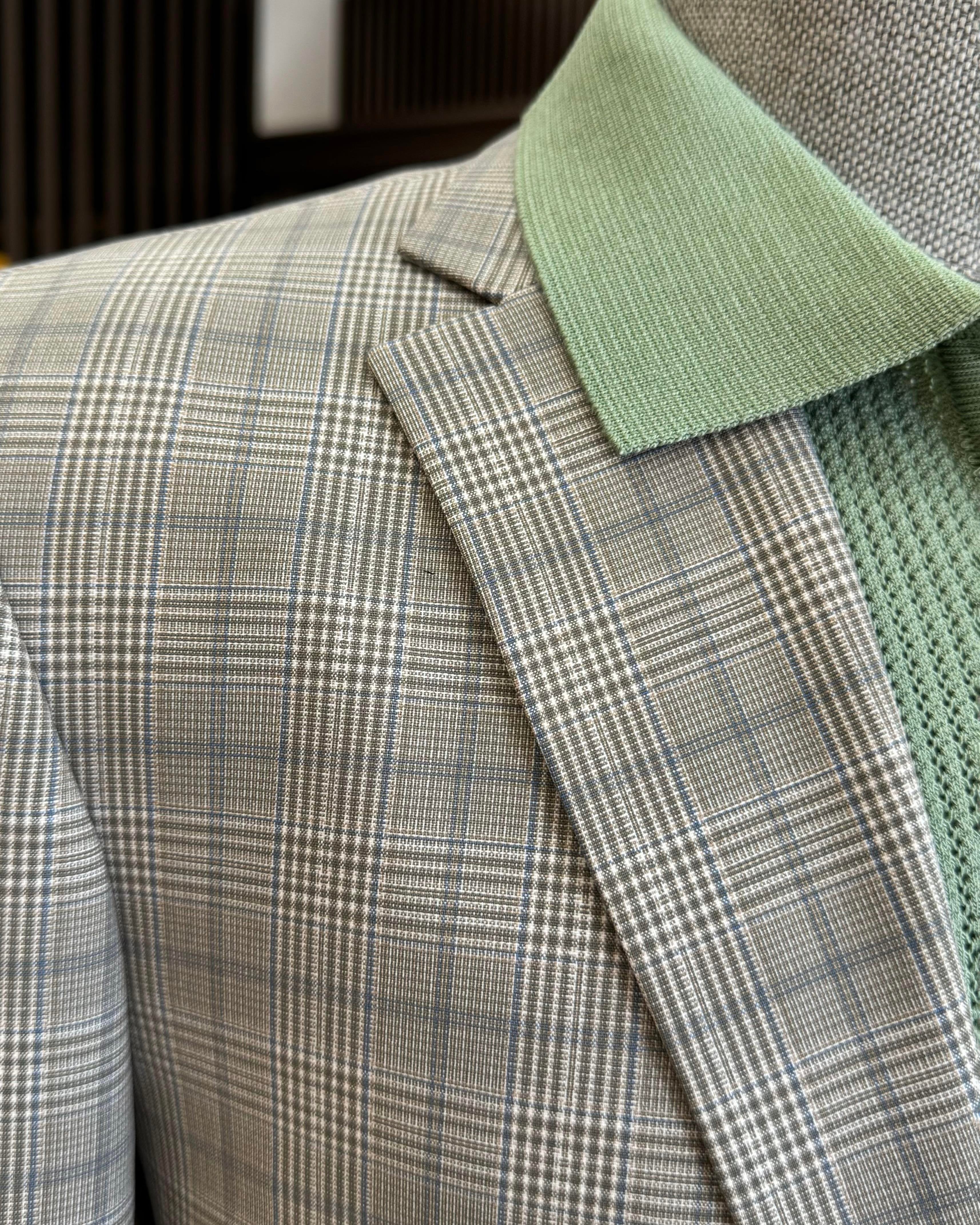 Camel Plaid Single Breasted Blazer