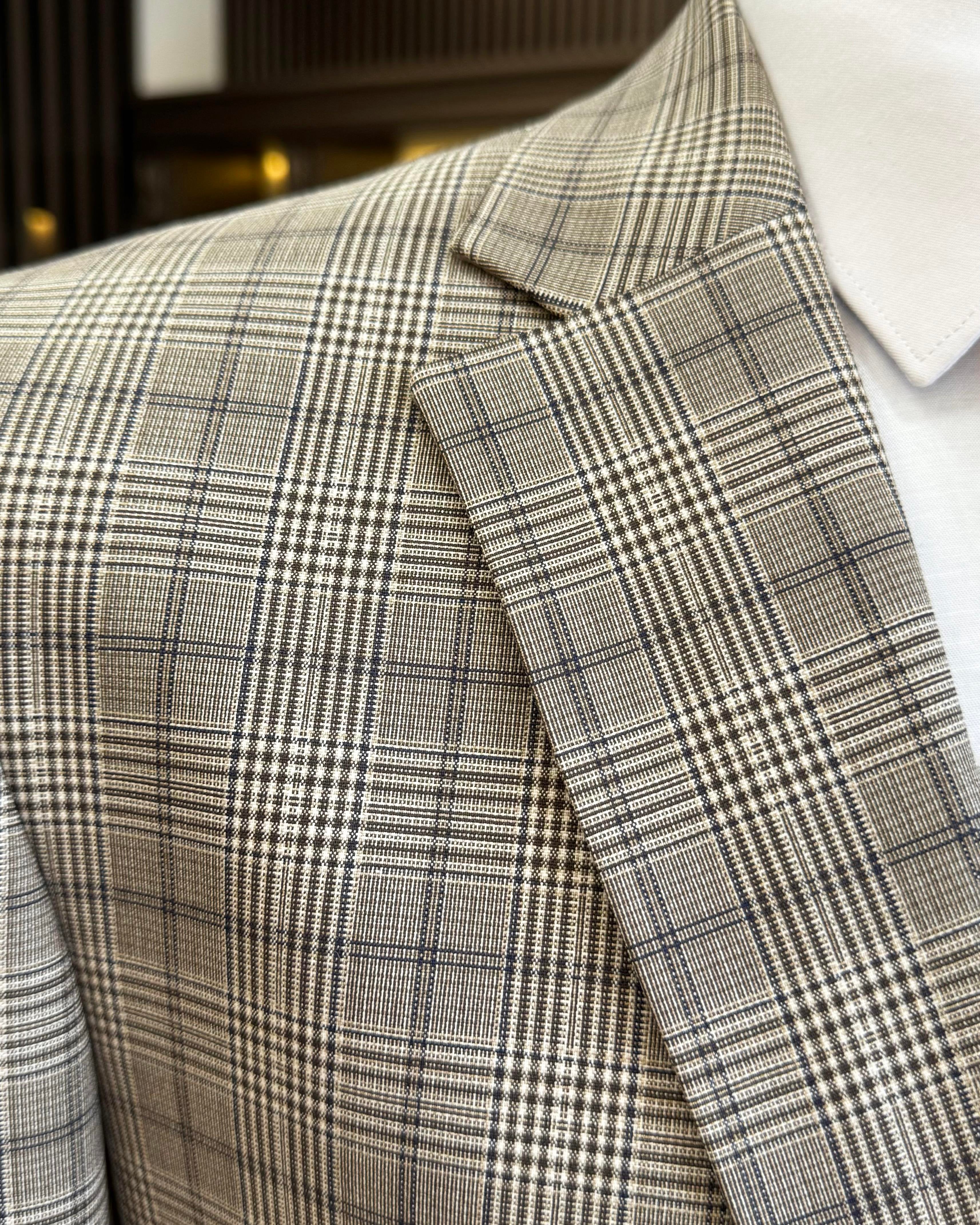 Brown Plaid Single Breasted Blazer