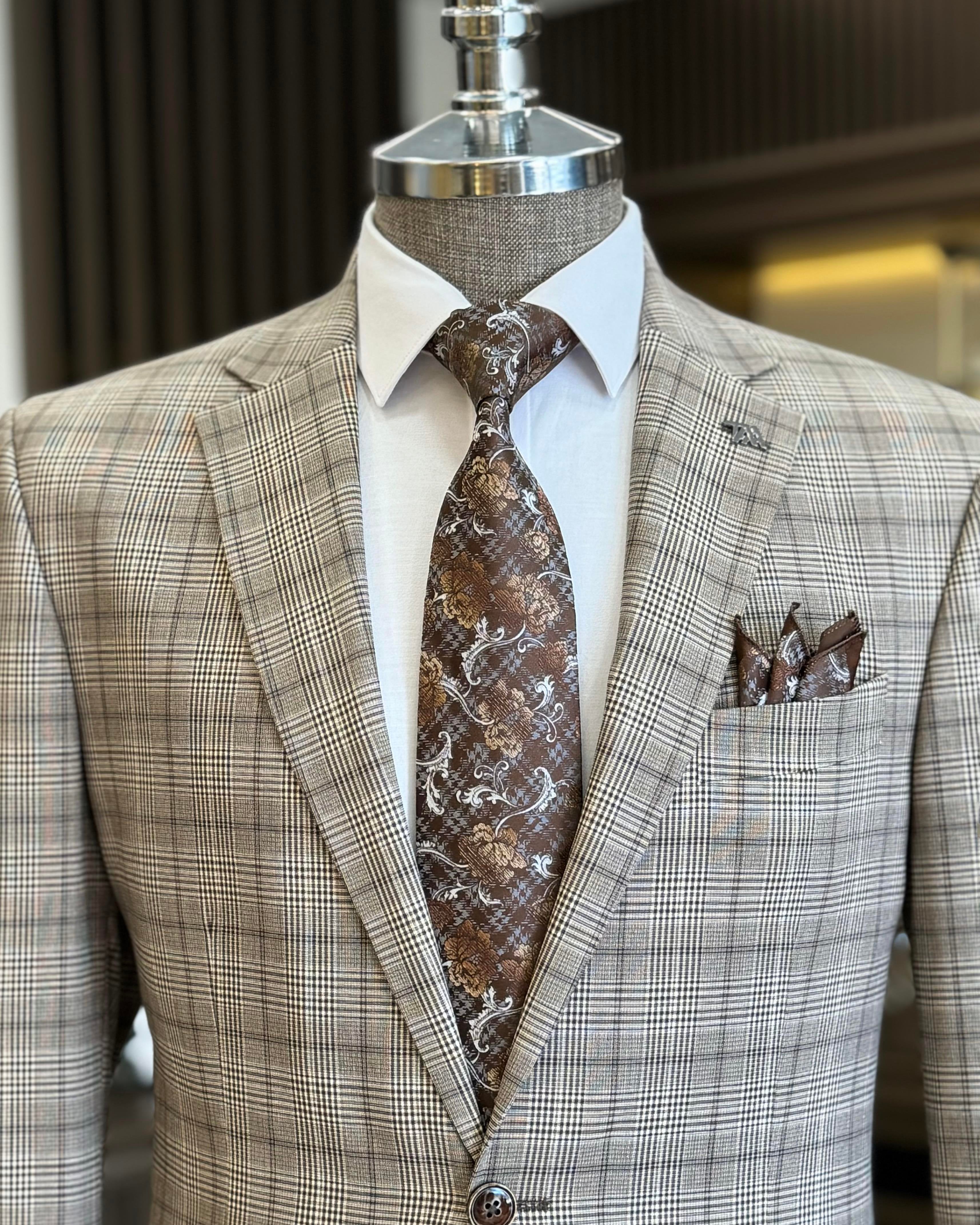 Brown Plaid Single Breasted Blazer