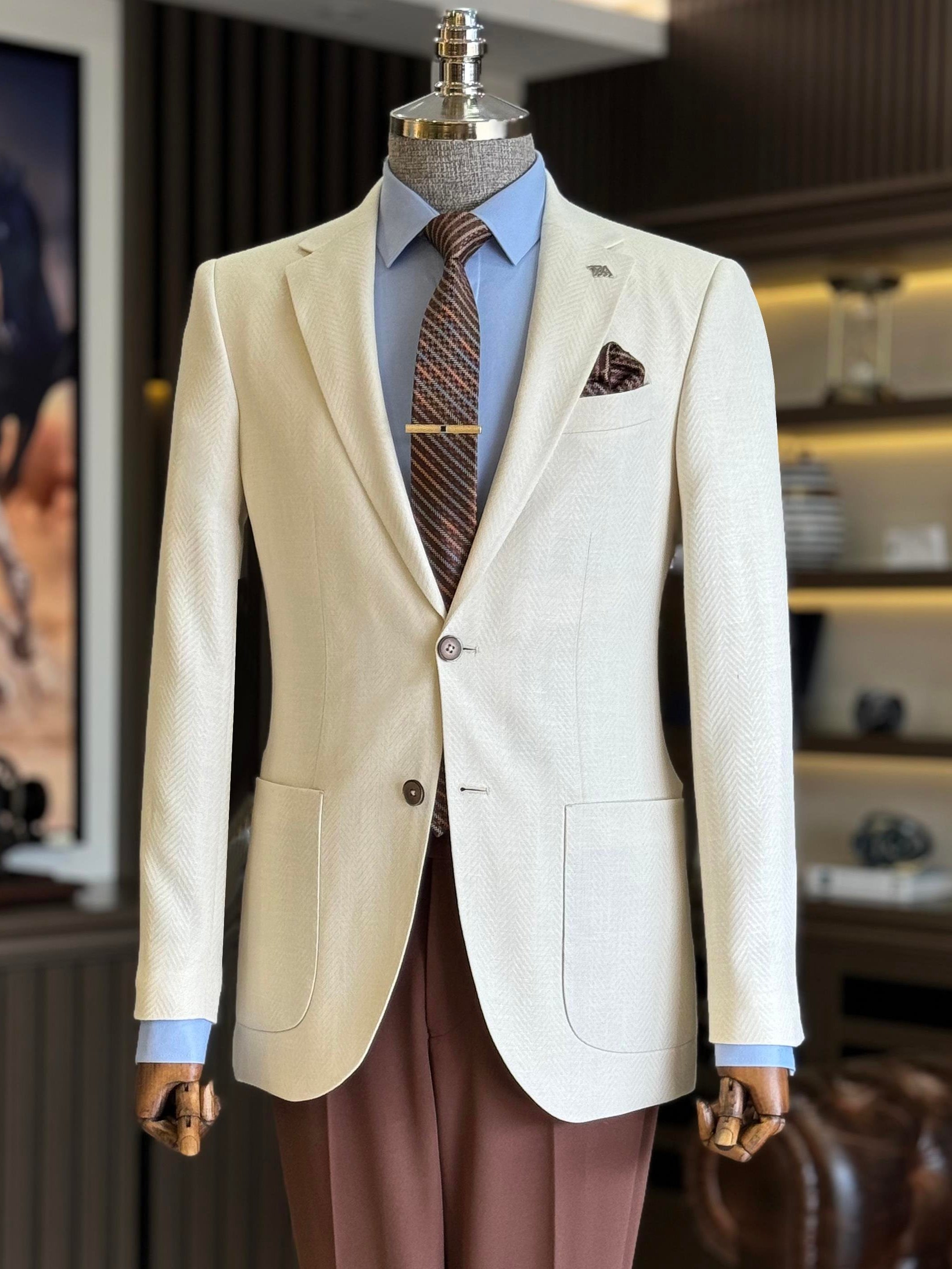 Beige Single Breasted Blazer