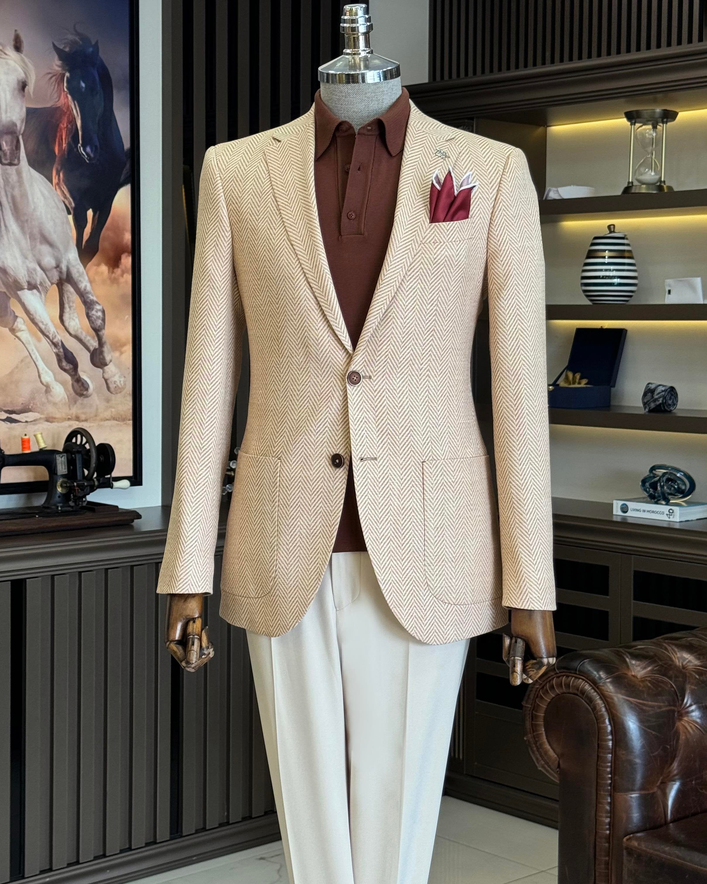Beige Single Breasted Blazer