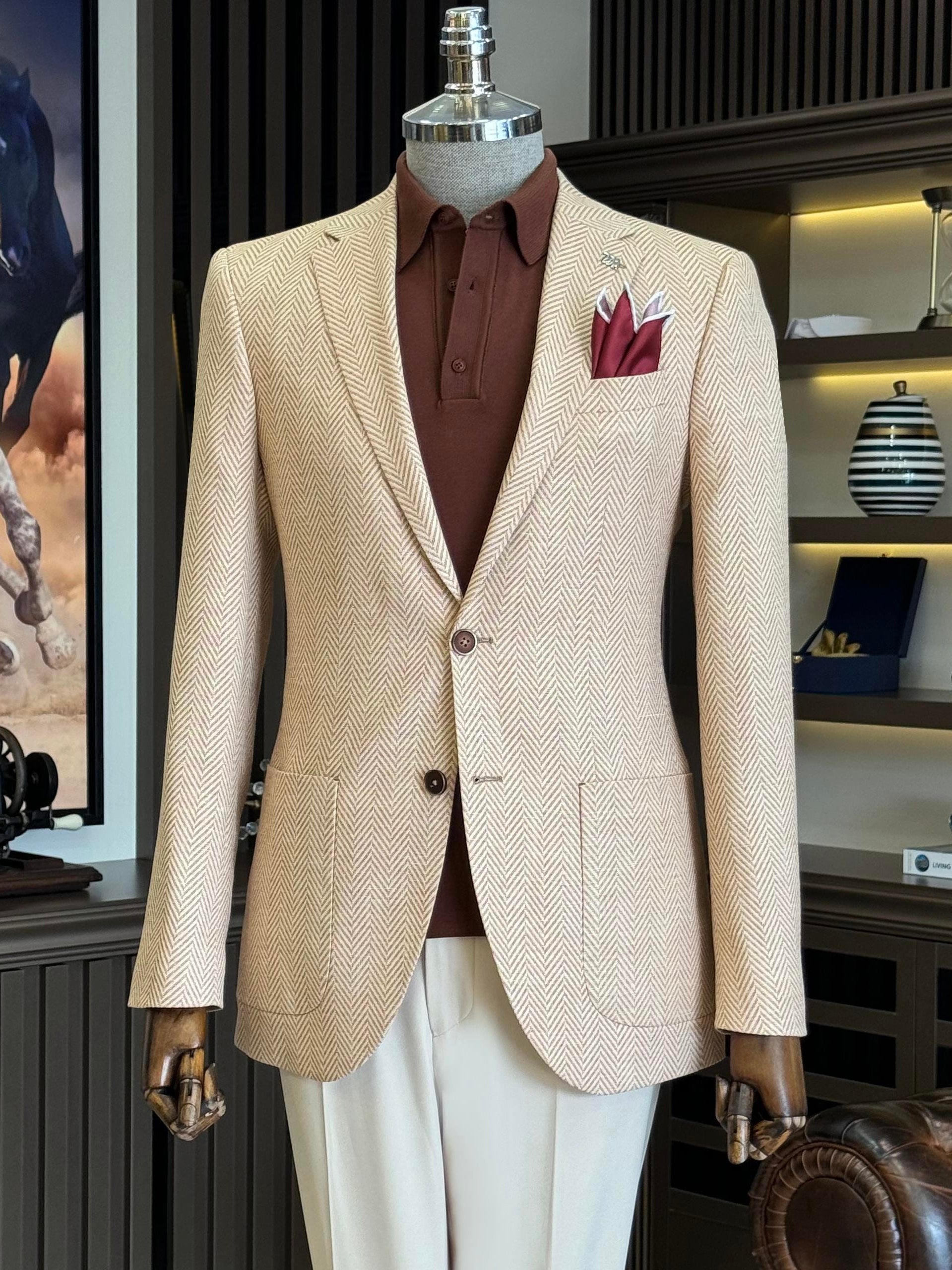 Beige Single Breasted Blazer