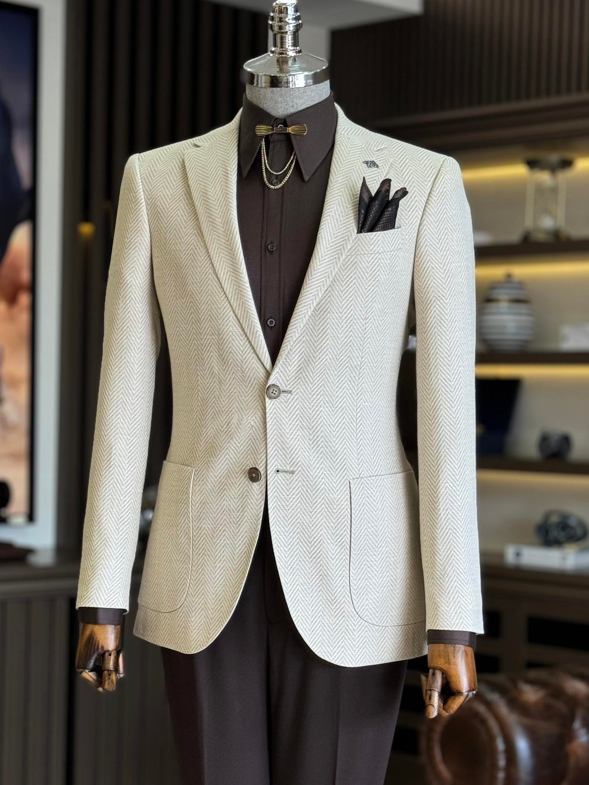 Beige Single Breasted Blazer