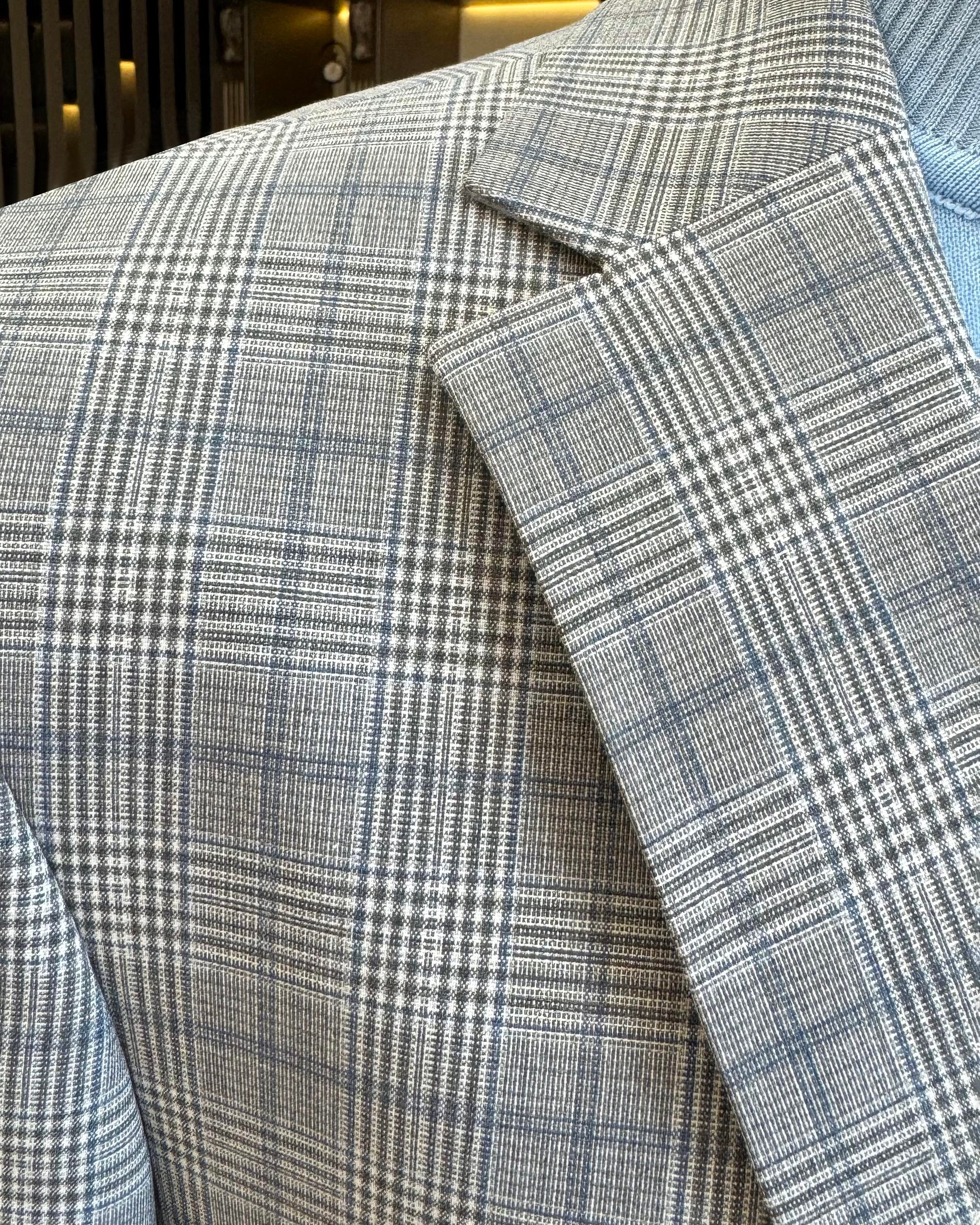 Grey Plaid Single Breasted Blazer