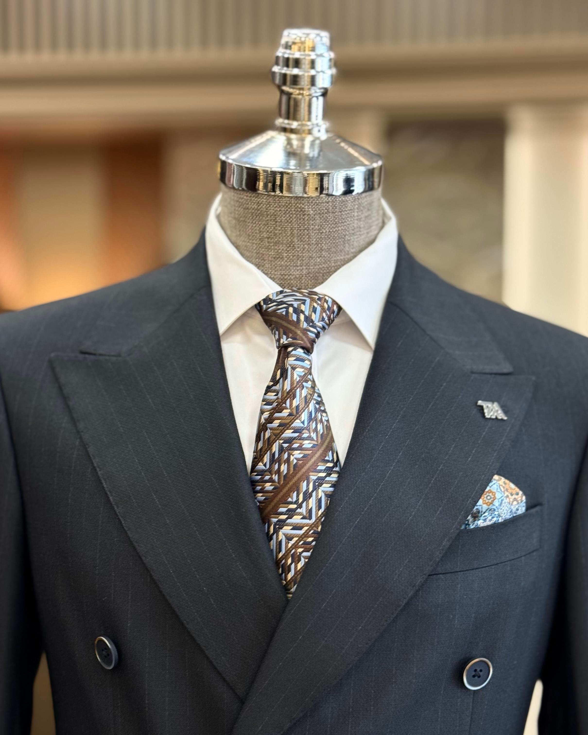 Navy Striped Double Breasted Suit 2-Piece