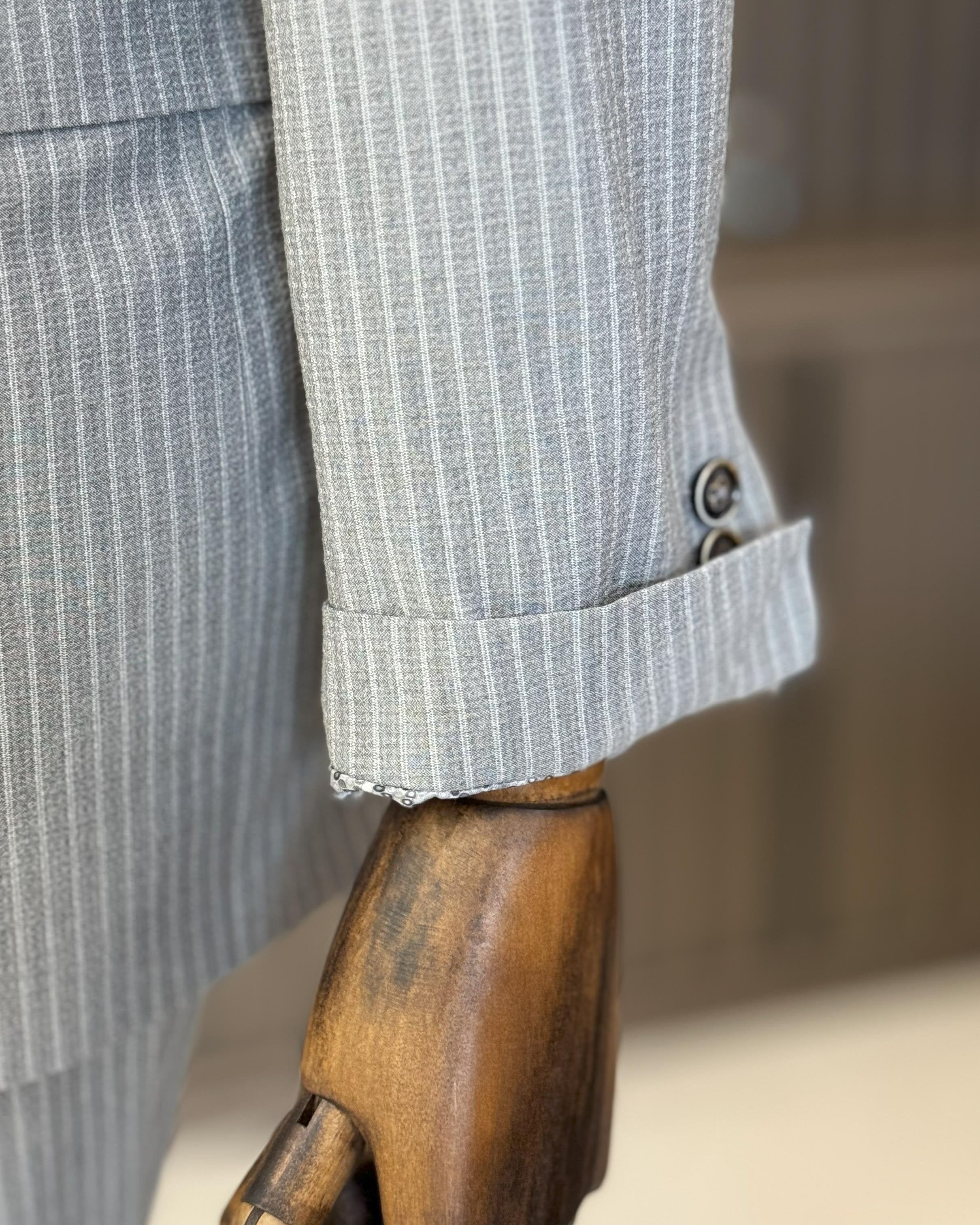 Grey Striped Slim-Fit Suit 2-Piece