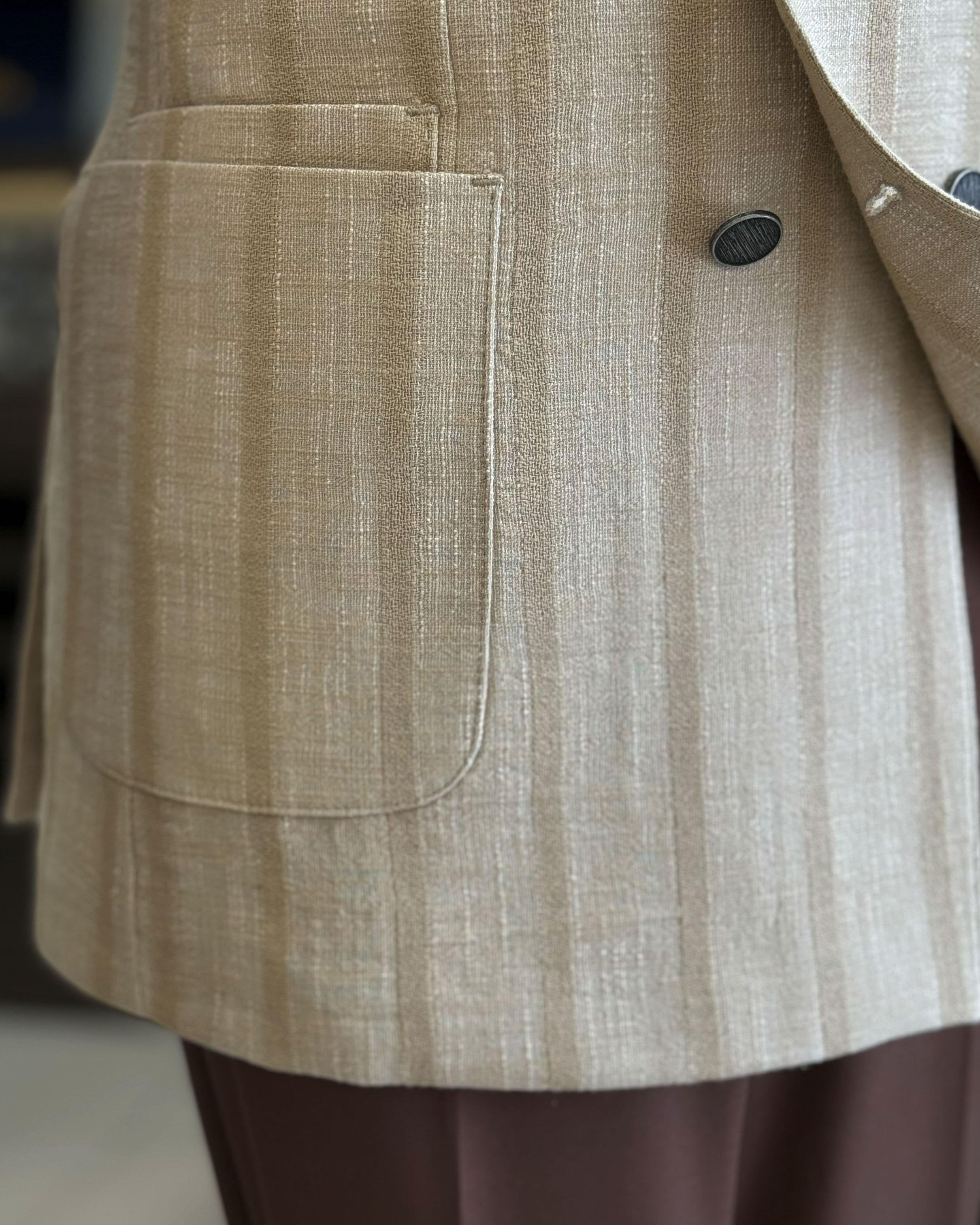 Beige Striped Double Breasted Blazer