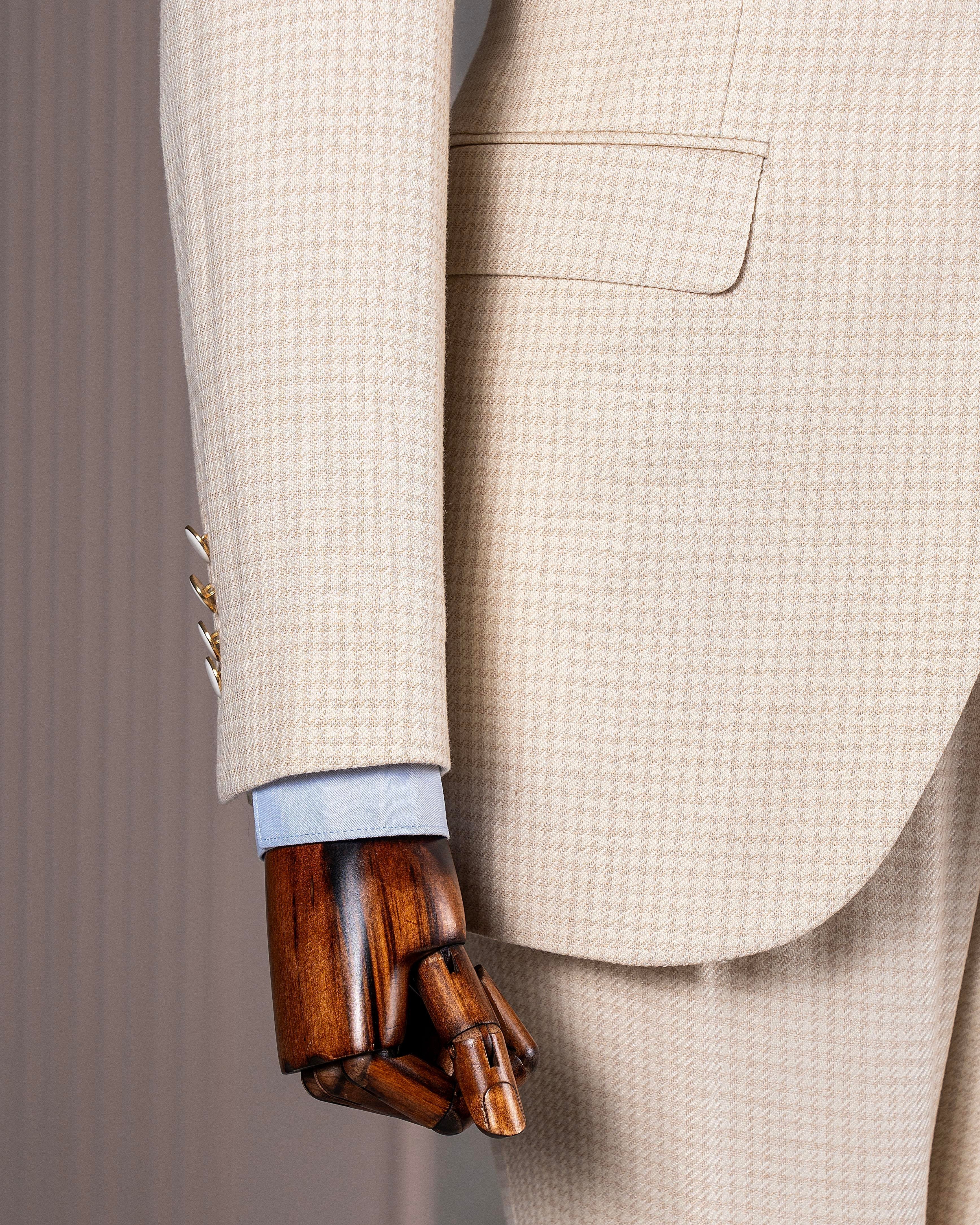Beige Houndstooth Slim-Fit Suit 3-Piece