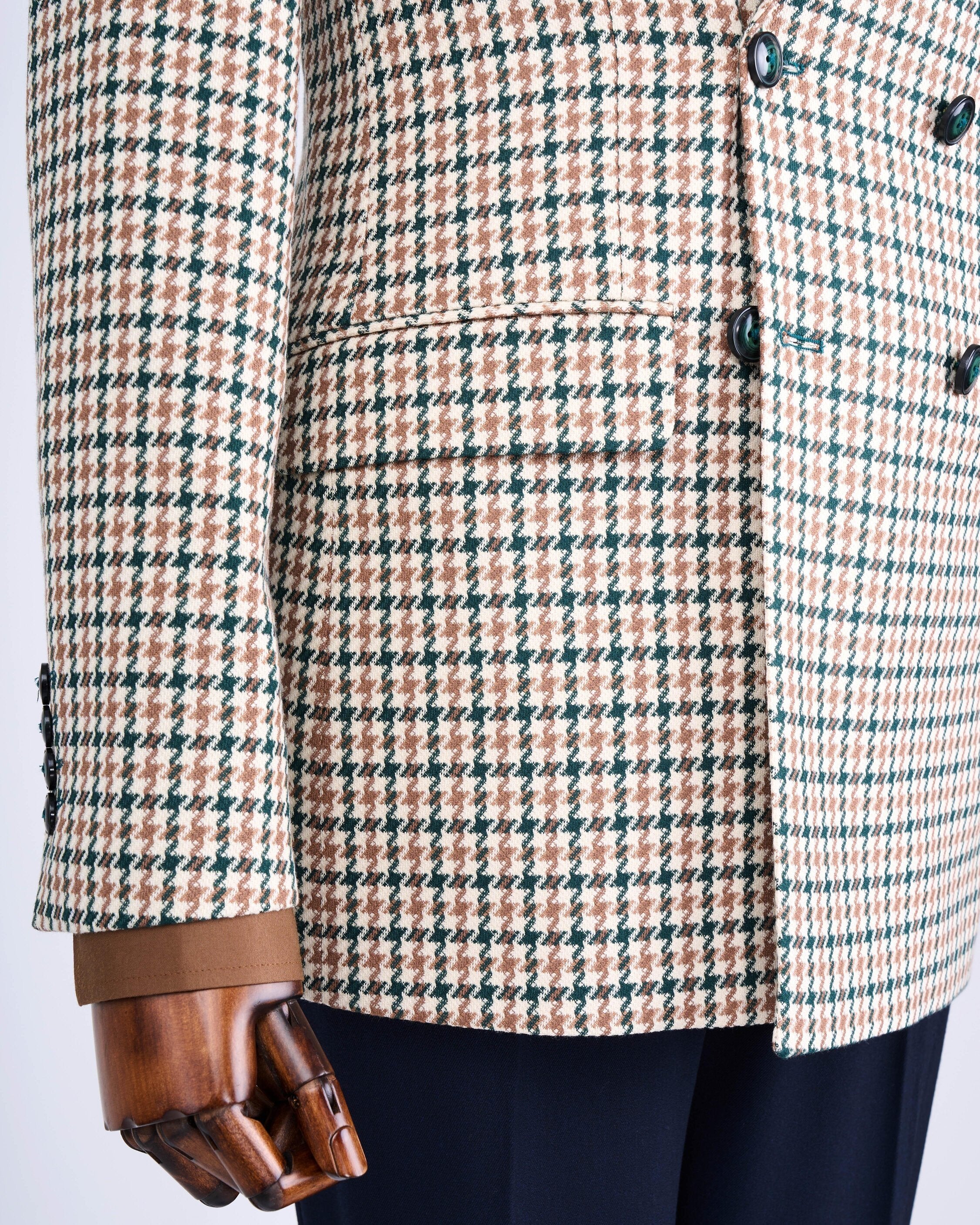 Beige Plaid Double Breasted Blazer