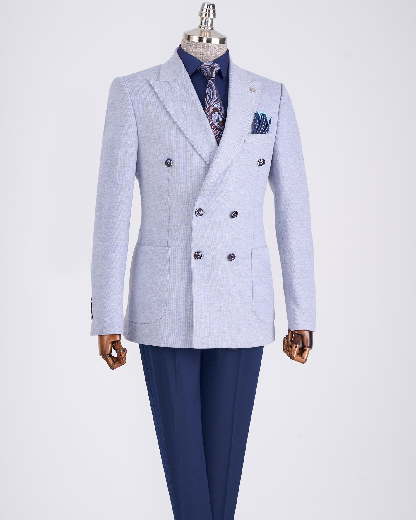 Sky-Blue Double Breasted Blazer